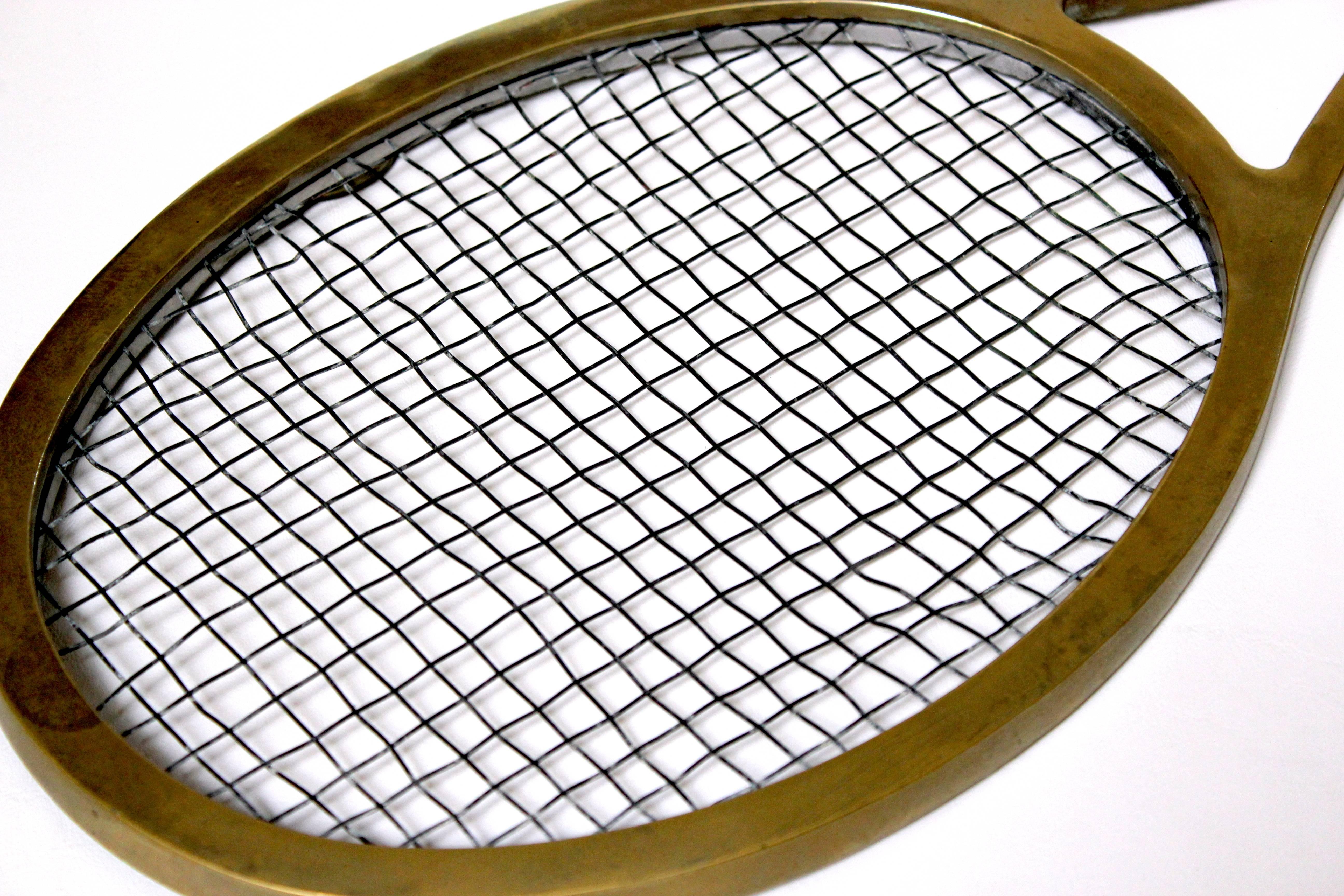 Mid-Century Life-Sized Brass Tennis Racquet Wall Sculpture For Sale 1