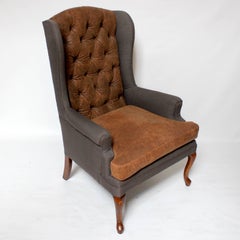 Pair of Vintage American Hardwood Wingback Chairs with Napa Leather Upholstery