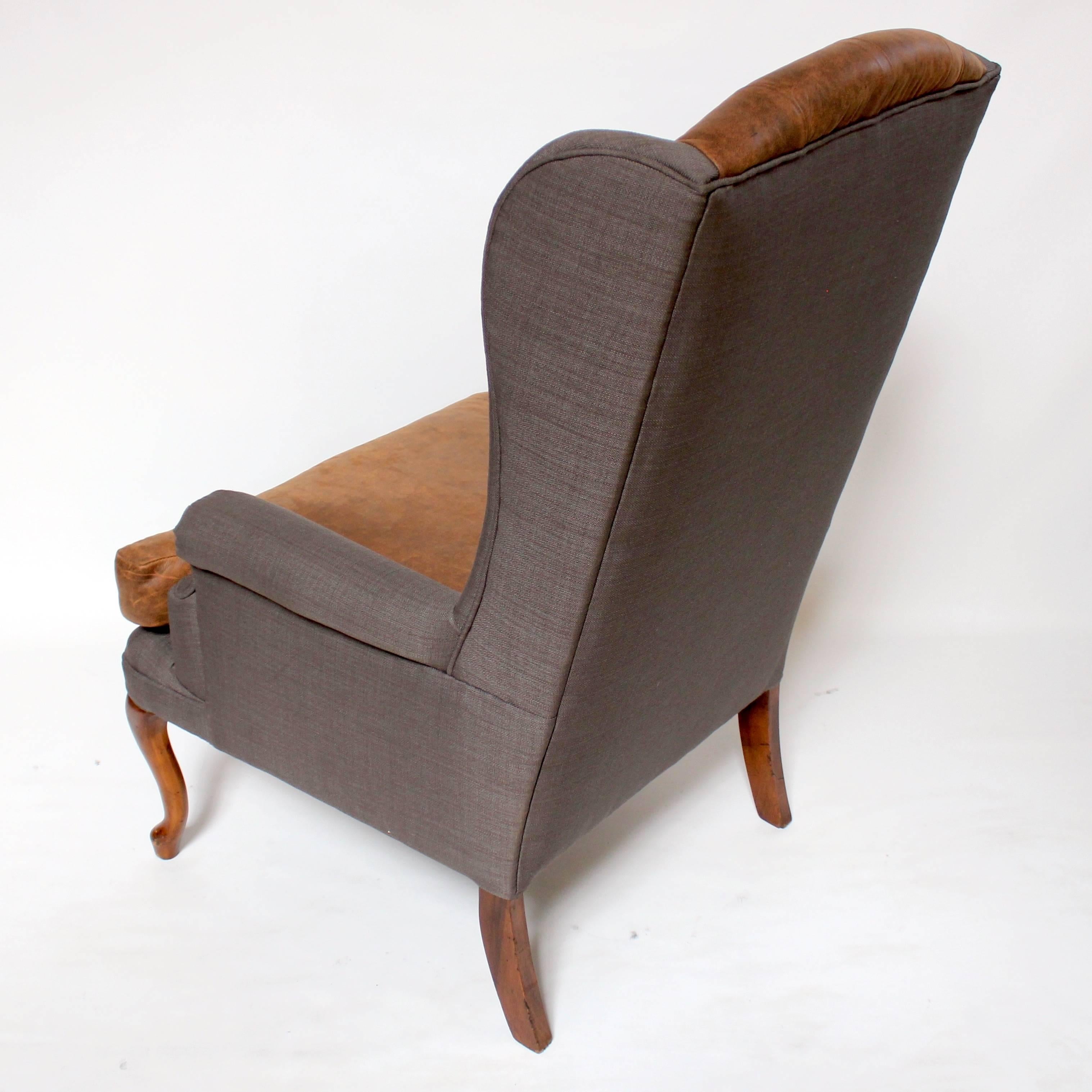 20th Century Pair of Vintage American Hardwood Wingback Chairs with Napa Leather Upholstery