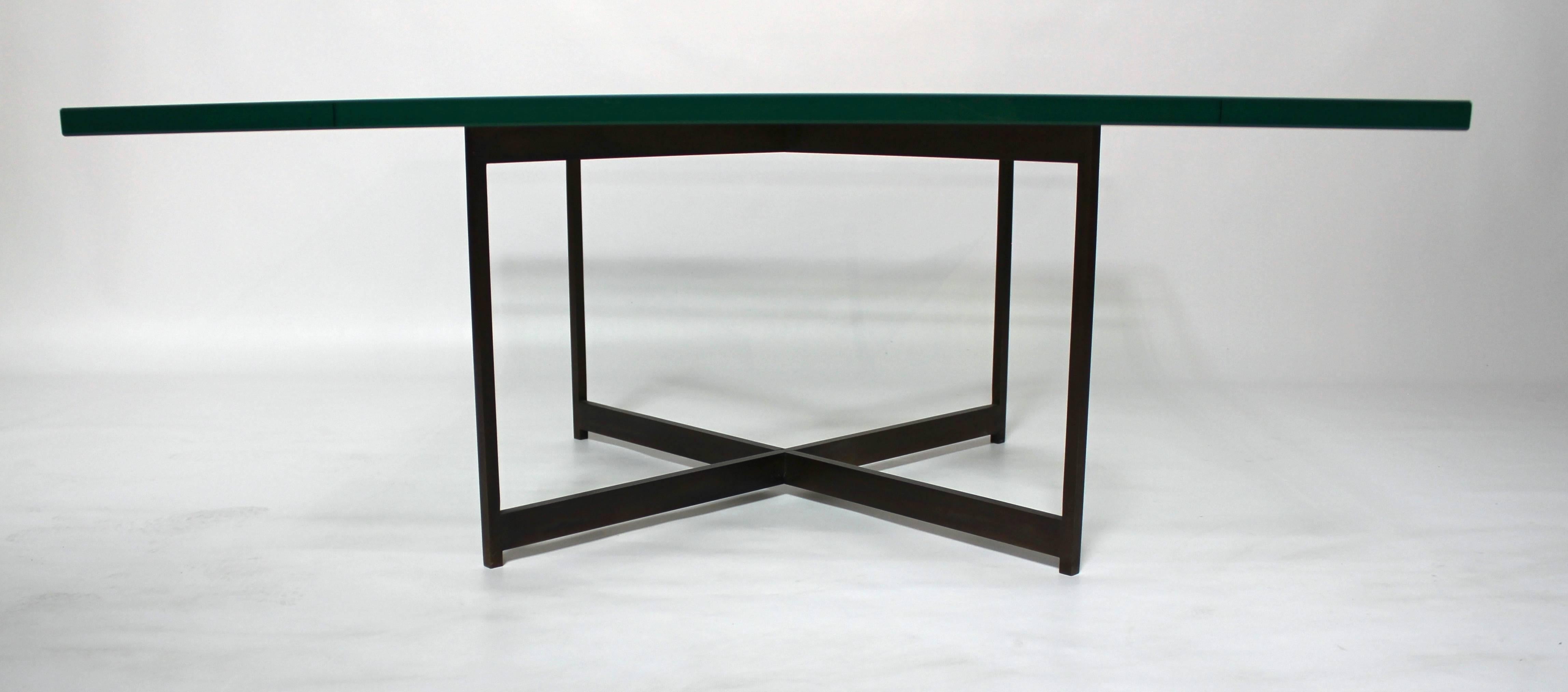 American Mid-Century Bronze and Glass X-Base Coffee Table in the Style of Milo Baughman For Sale