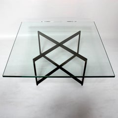 Mid-Century Bronze and Glass X-Base Coffee Table in the Style of Milo Baughman