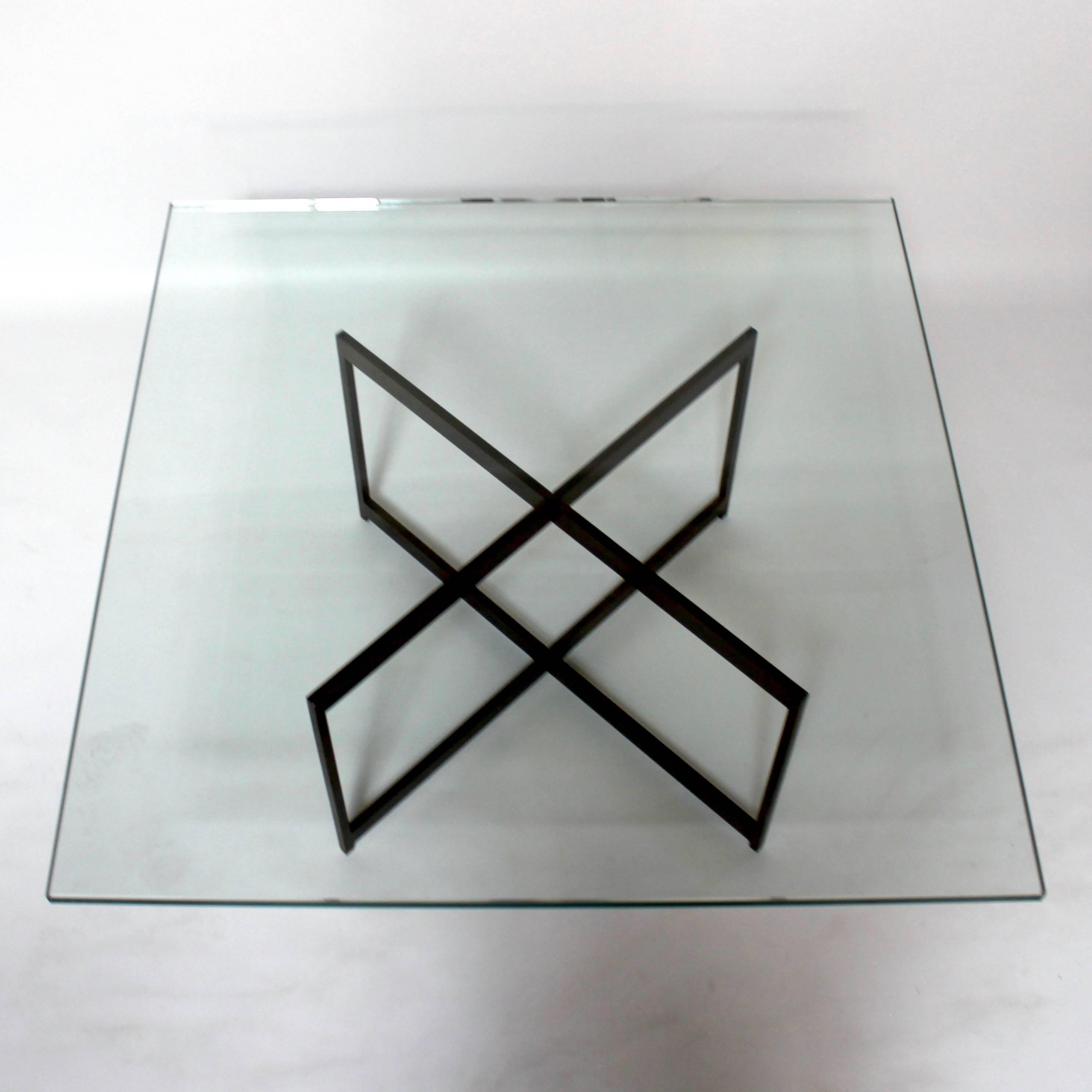 Mid-Century Modern Mid-Century Bronze and Glass X-Base Coffee Table in the Style of Milo Baughman For Sale