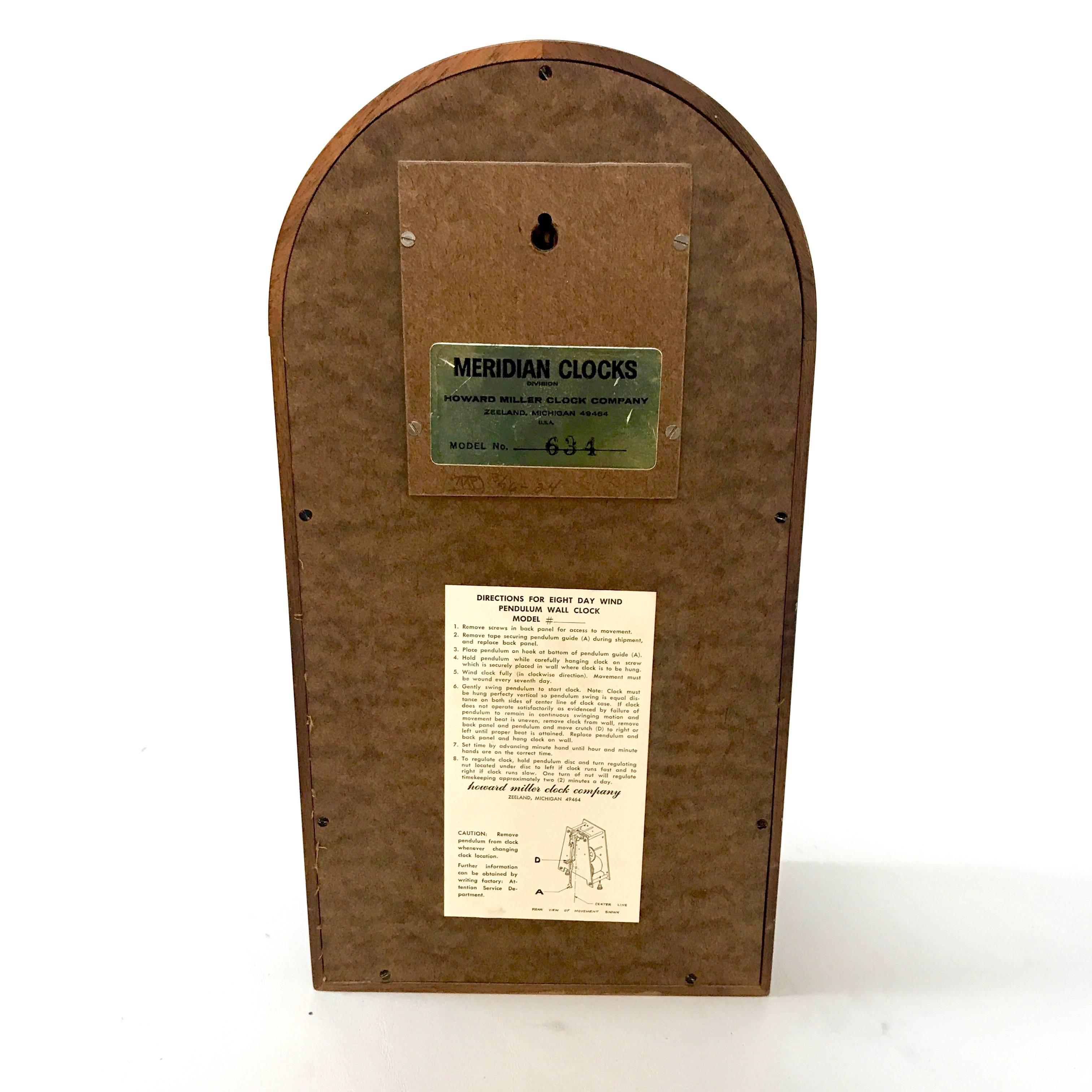 20th Century Mid-Century Walnut Howard Miller Meridian Pendulum Clock For Sale