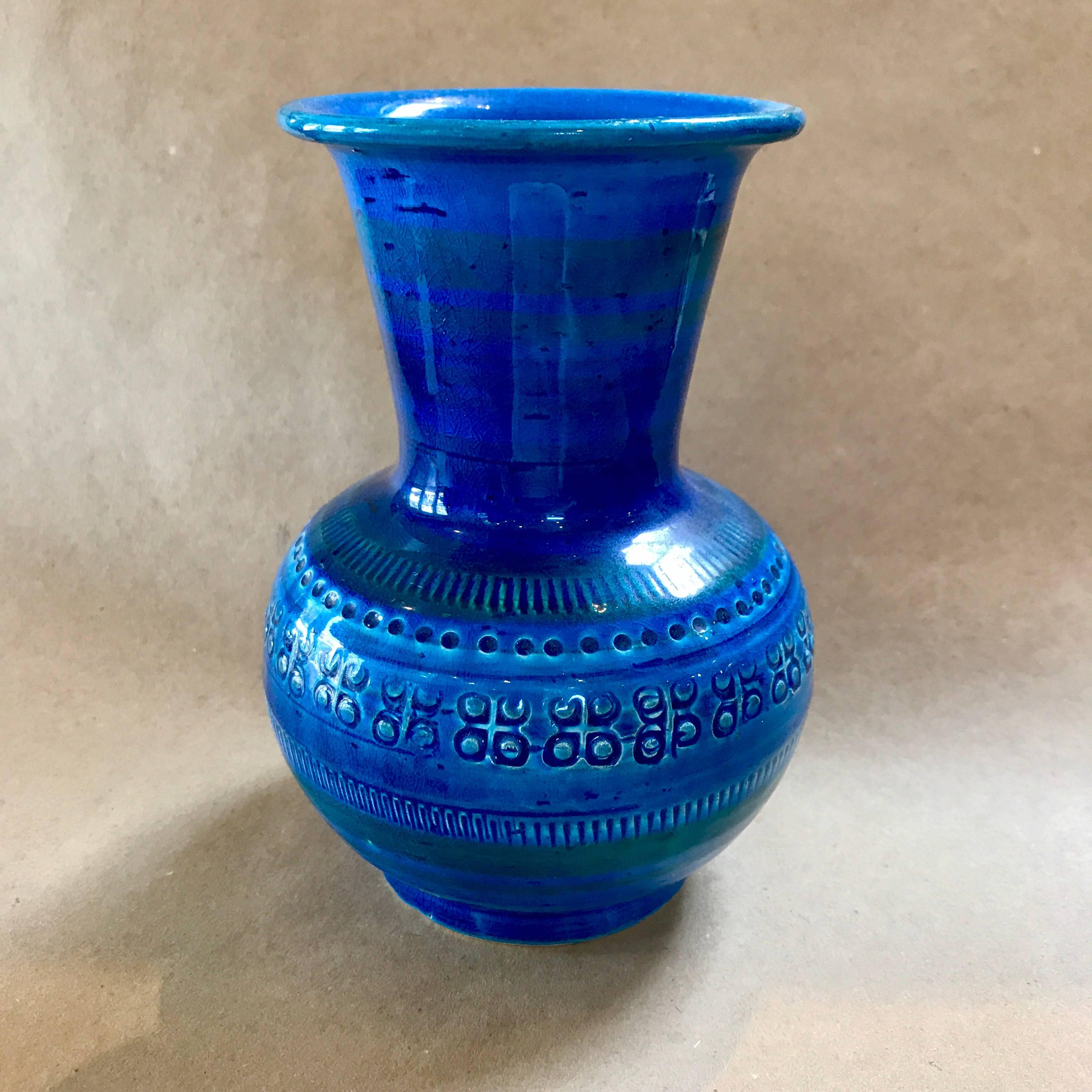Mid-Century Modern 1970s, Rimini Blue Bitossi or Flavia Ceramic Vase For Sale