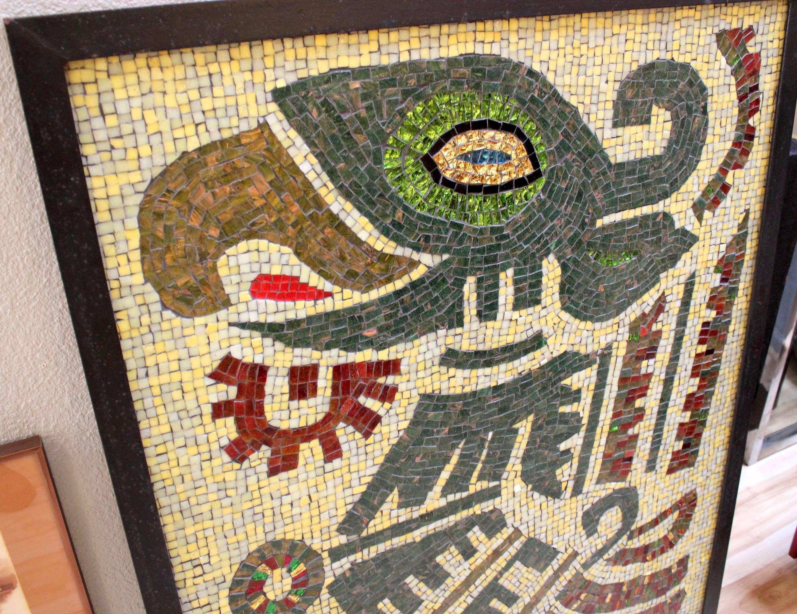 Mid-century mosaic tile art depicting an Aztec eagle by Ellen Hightower.