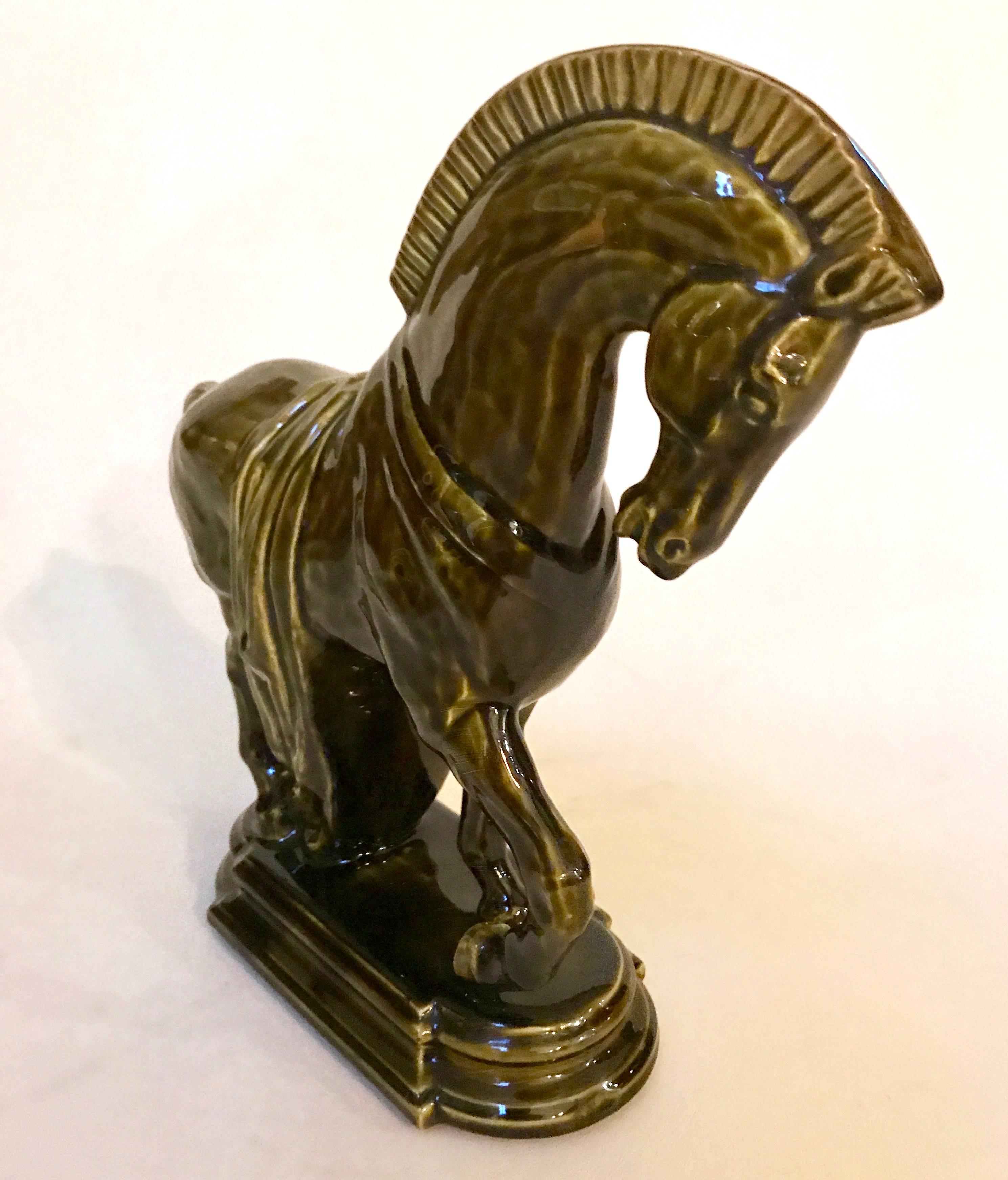 Glazed Midcentury Ceramic Greek Horse Statue