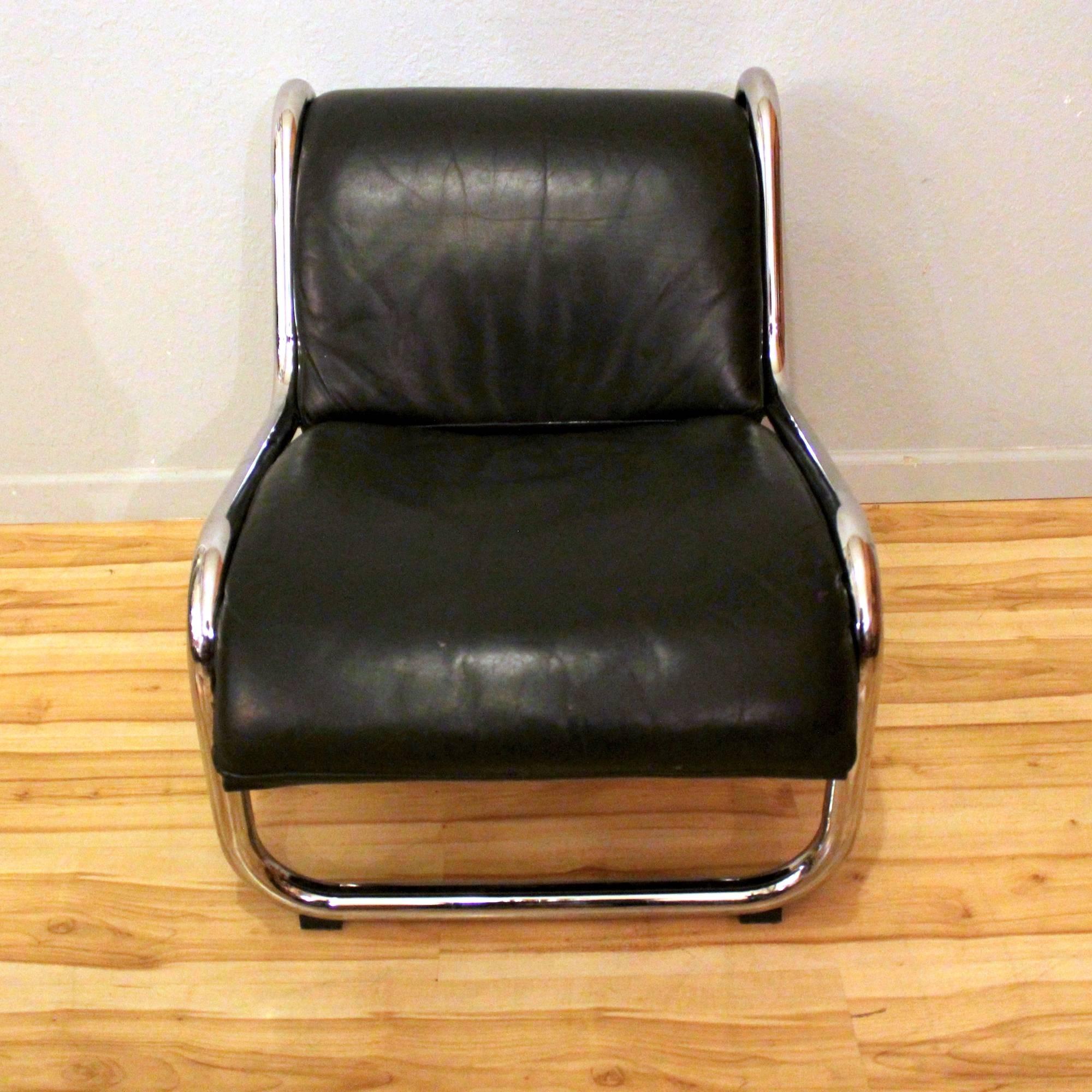 1970s Leather and Chrome Lounge Chair and Ottoman by Kinetics Furniture For Sale 4