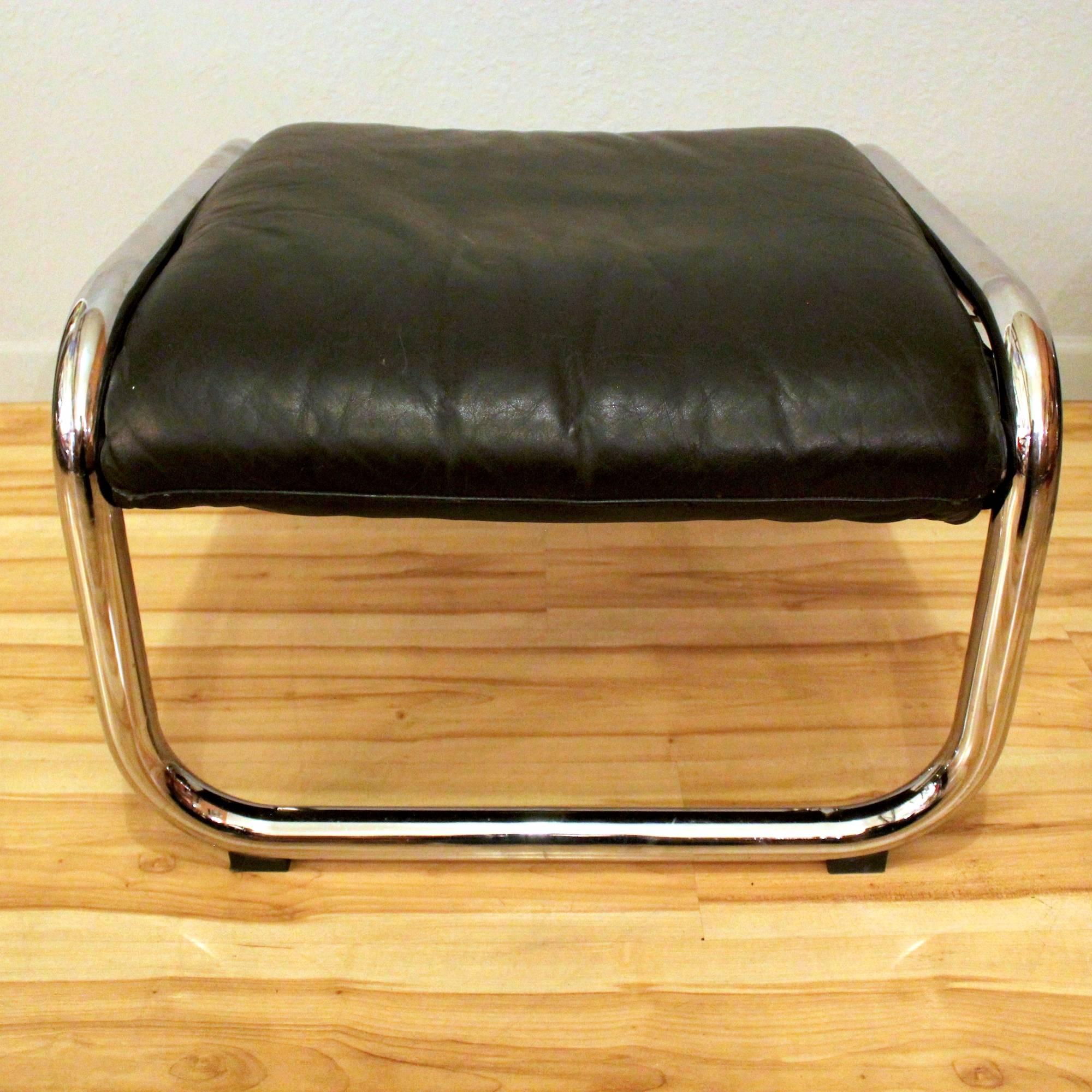 1970s Leather and Chrome Lounge Chair and Ottoman by Kinetics Furniture For Sale 1