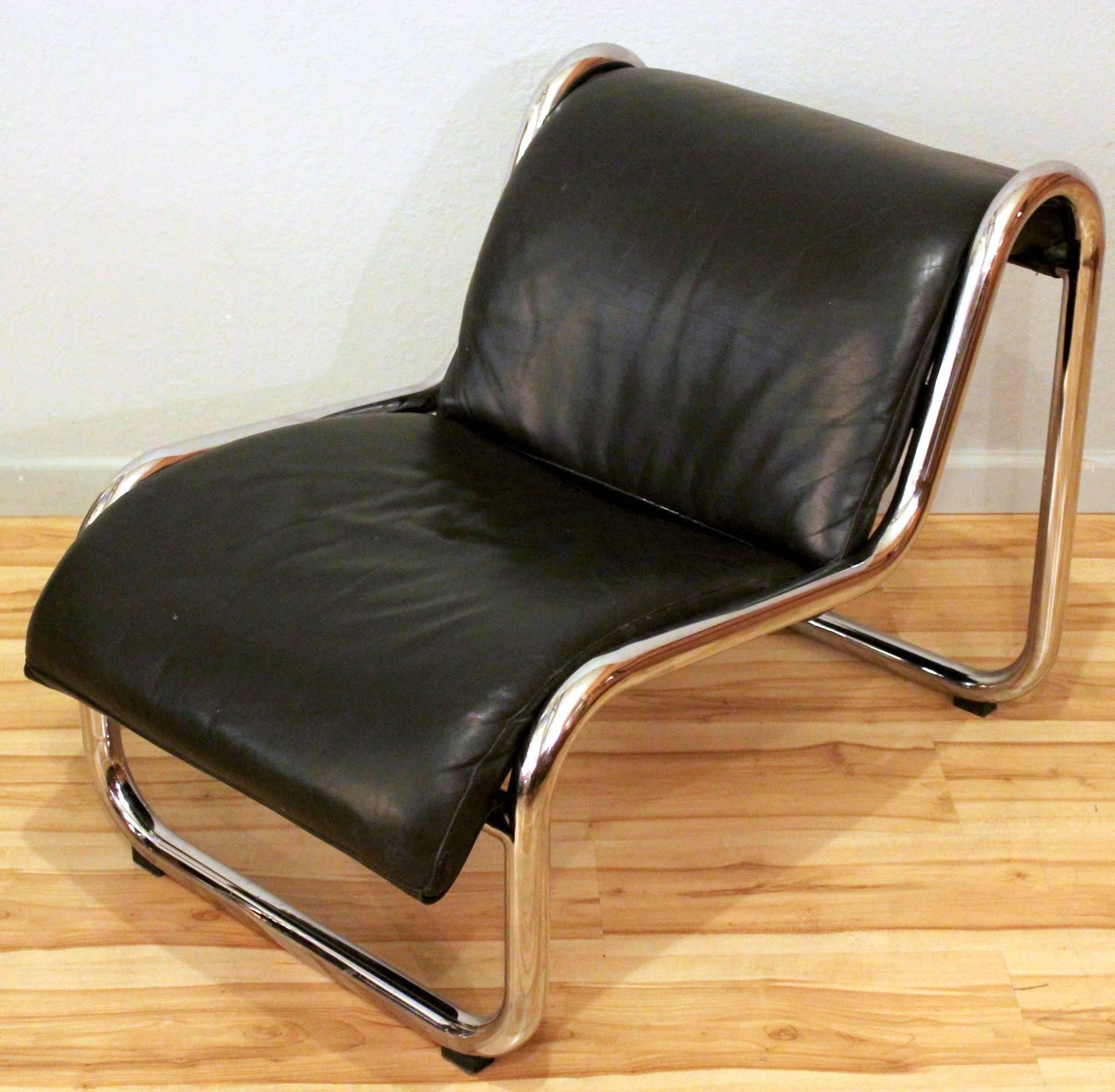 Modern 1970s Leather and Chrome Lounge Chair and Ottoman by Kinetics Furniture For Sale