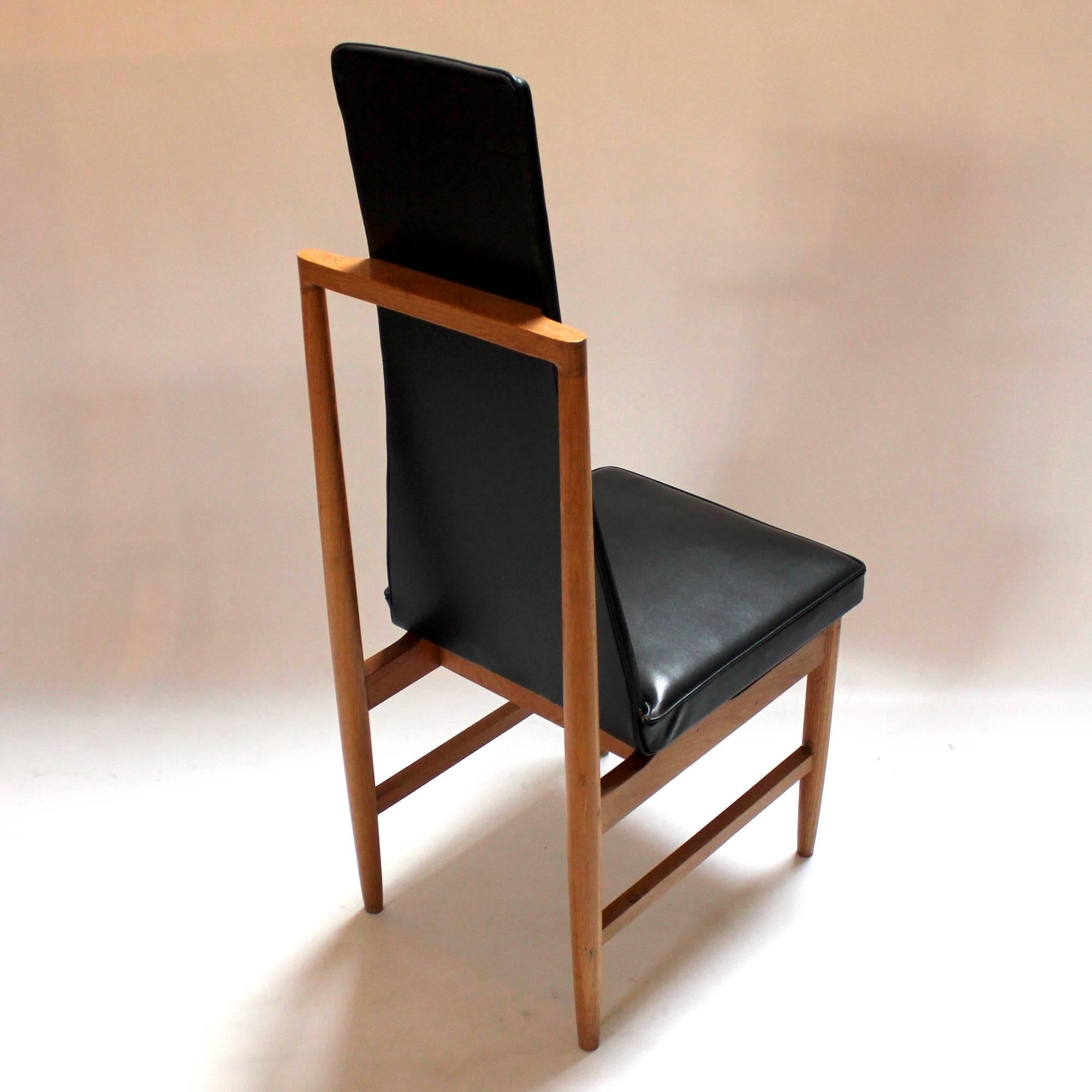 Mid-20th Century Set of Four Danish Modern Teak and Black Vinyl Tall-Back Dining Chairs For Sale