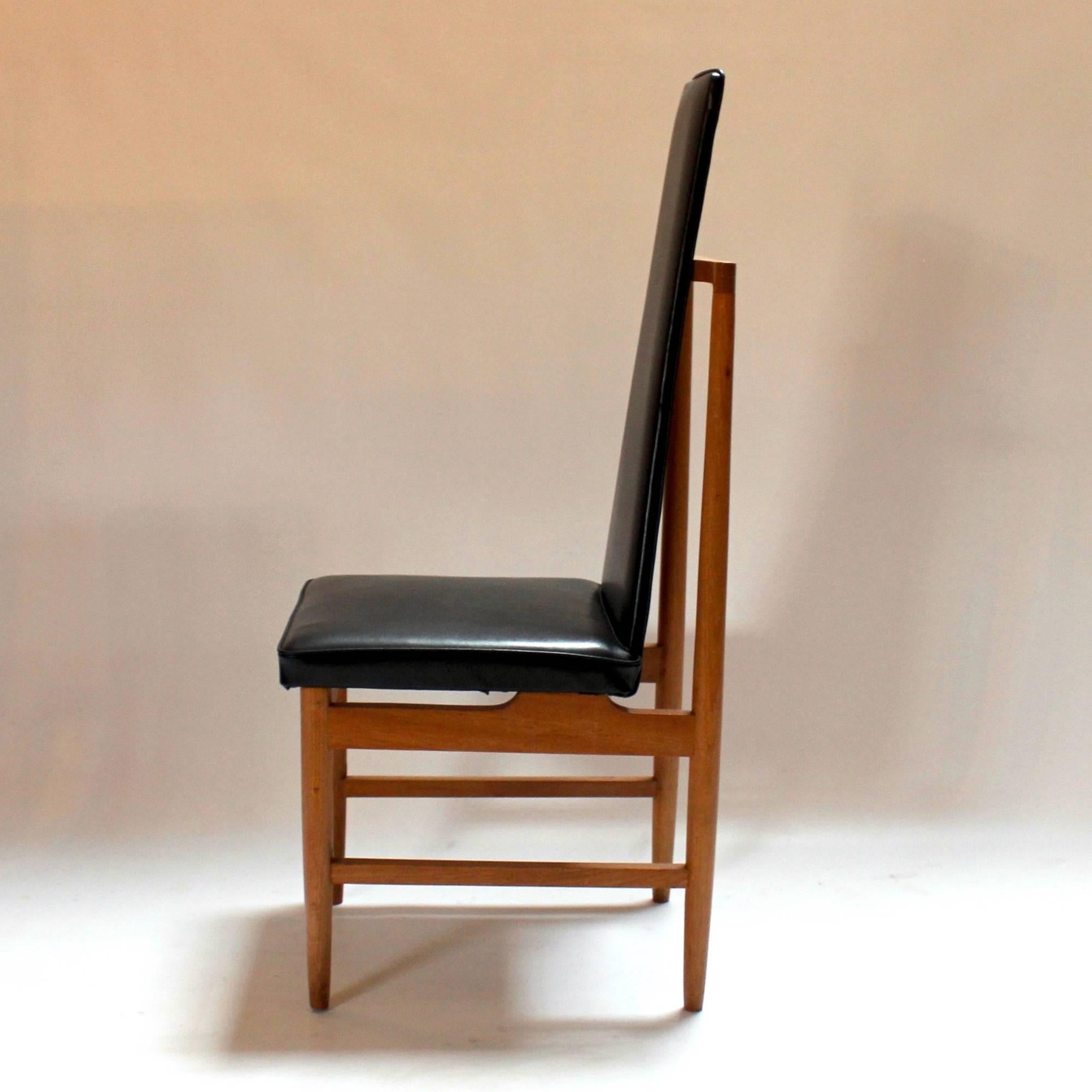 Set of Four Danish Modern Teak and Black Vinyl Tall-Back Dining Chairs For Sale 2
