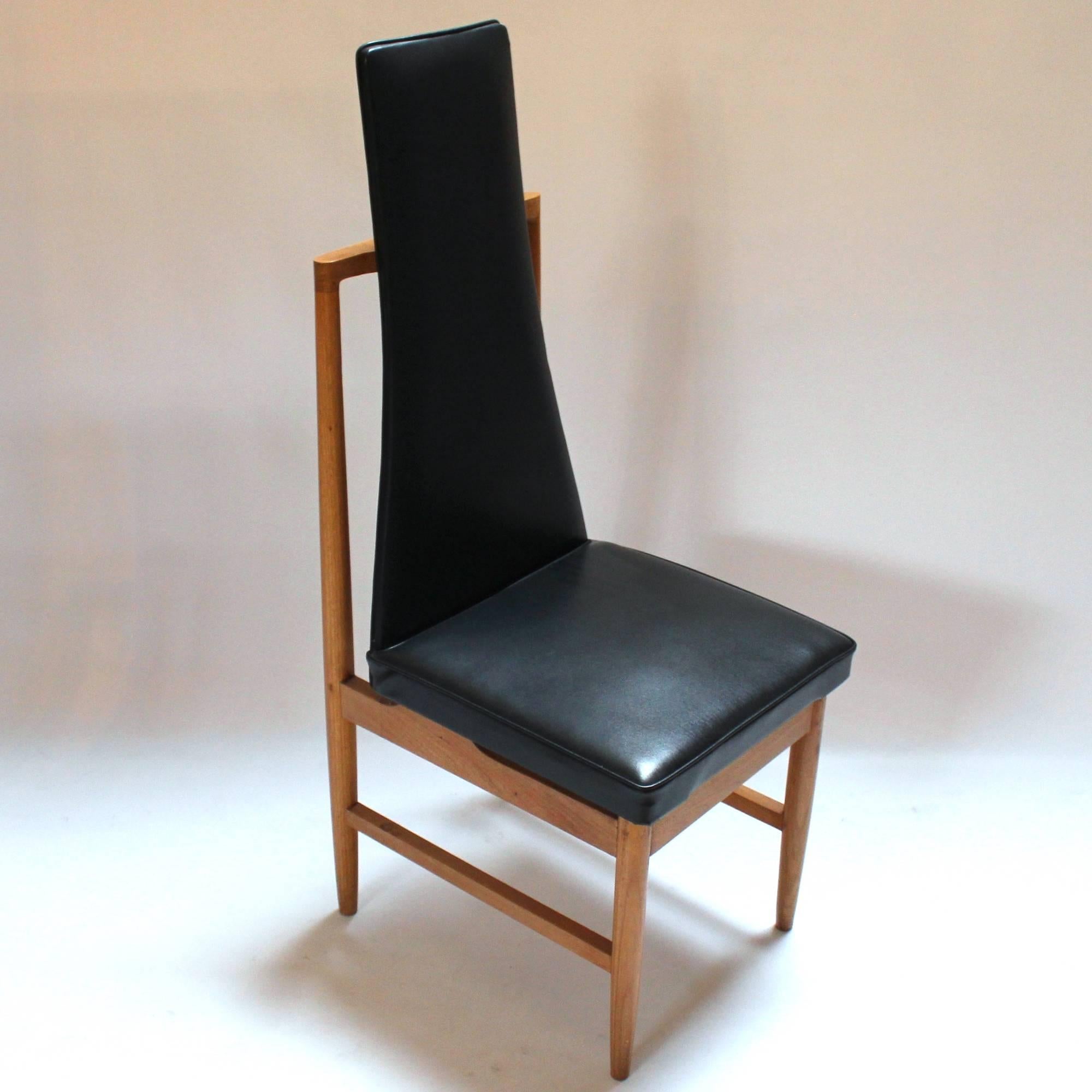 Set of Four Danish Modern Teak and Black Vinyl Tall-Back Dining Chairs In Excellent Condition For Sale In Sacramento, CA