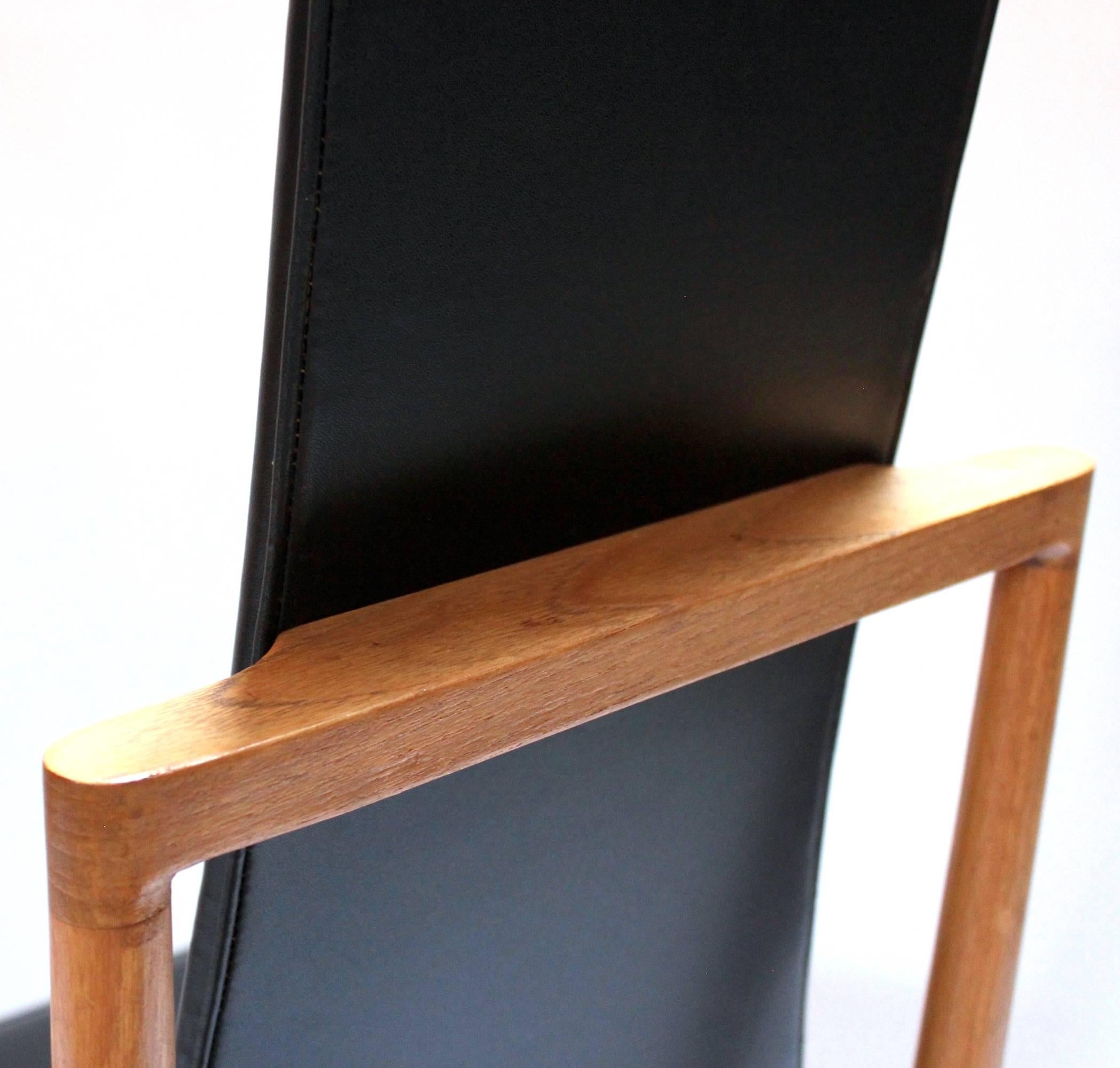 Set of Four Danish Modern Teak and Black Vinyl Tall-Back Dining Chairs For Sale 3