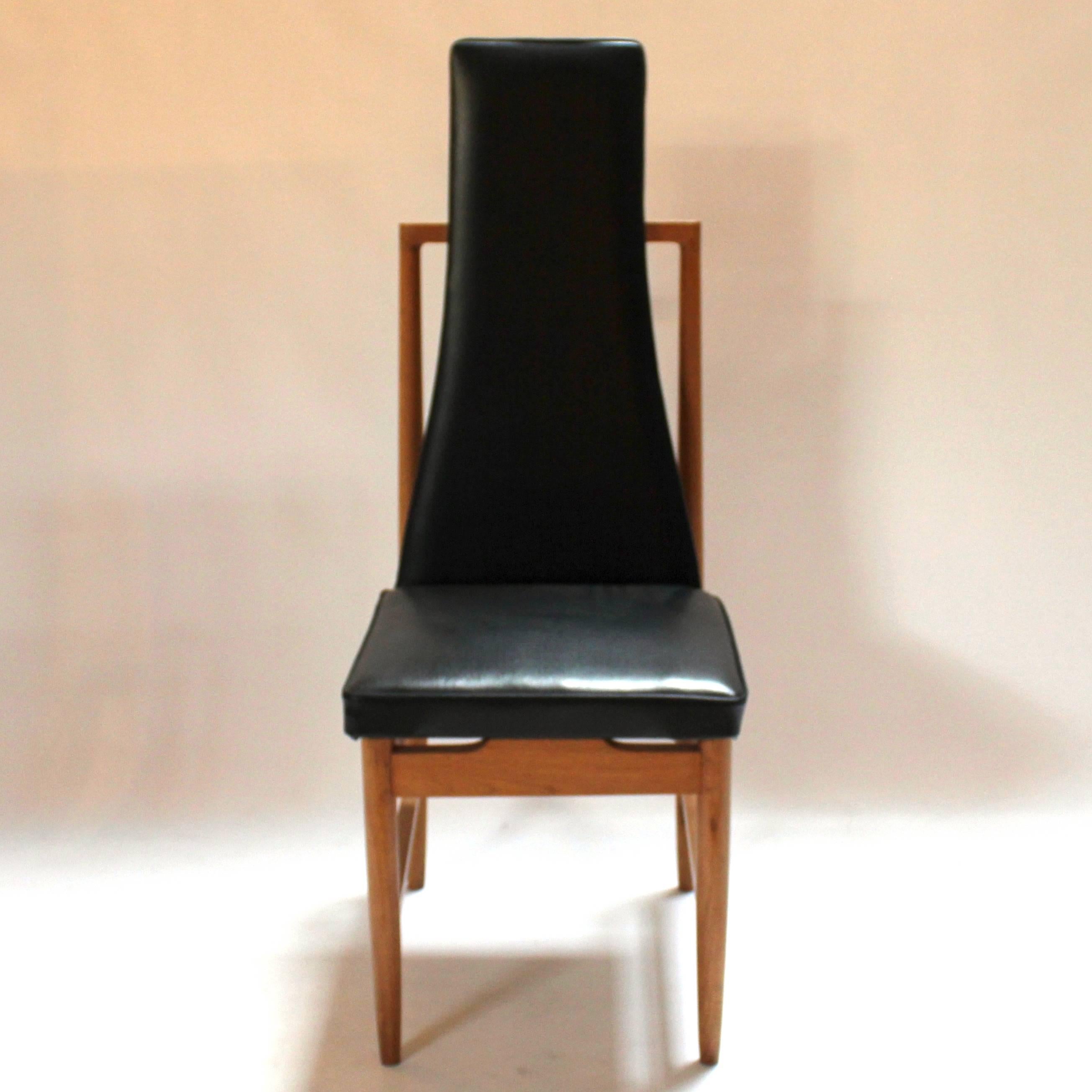Scandinavian Modern Set of Four Danish Modern Teak and Black Vinyl Tall-Back Dining Chairs For Sale