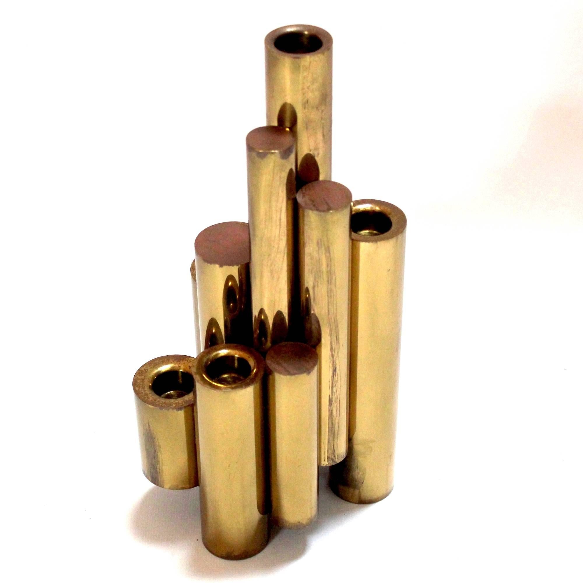1950s tubular brass candleholder designed by Giò Ponti for Sabbatini, Italy.