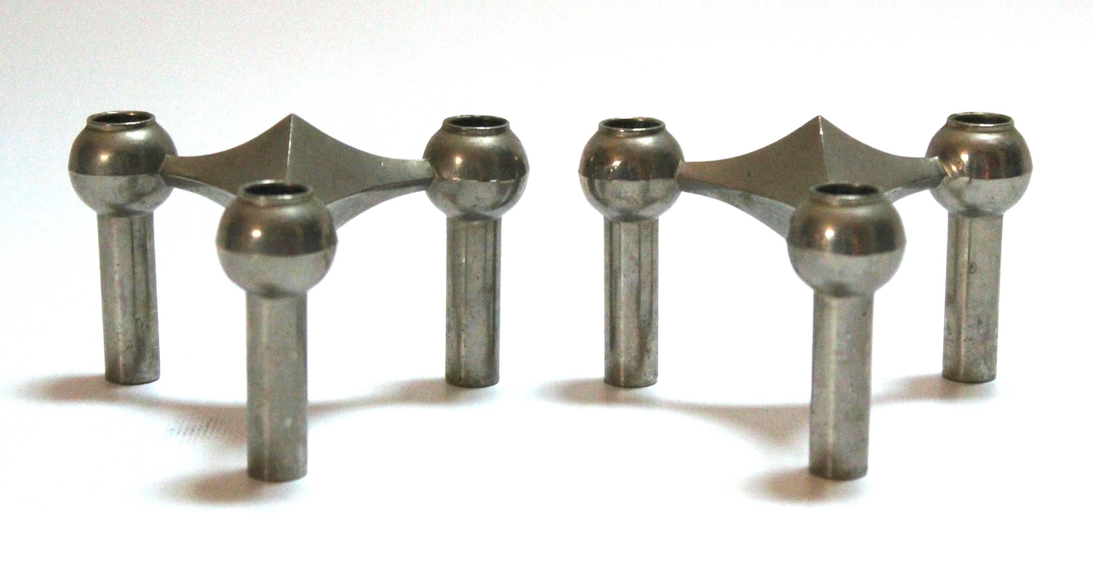 Pair of 1960s stacking candle holders designed by Caesar Stoffi and Fritz Nagel for Bayerische Metallwaren Fabrik (BMF). Price is for the set.