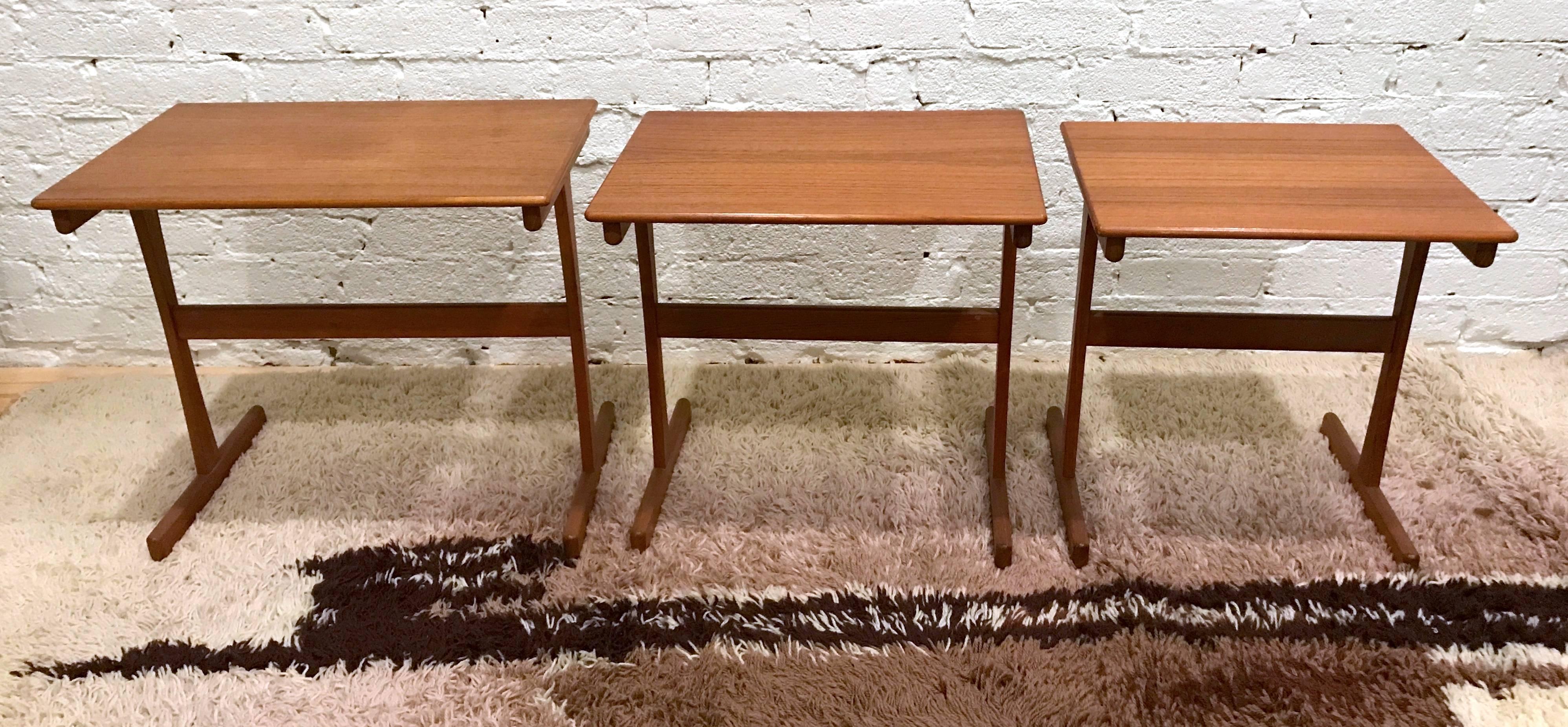 Scandinavian Modern Set of Three Danish Modern Teak Nesting Tables by Arne Wahl Iversen
