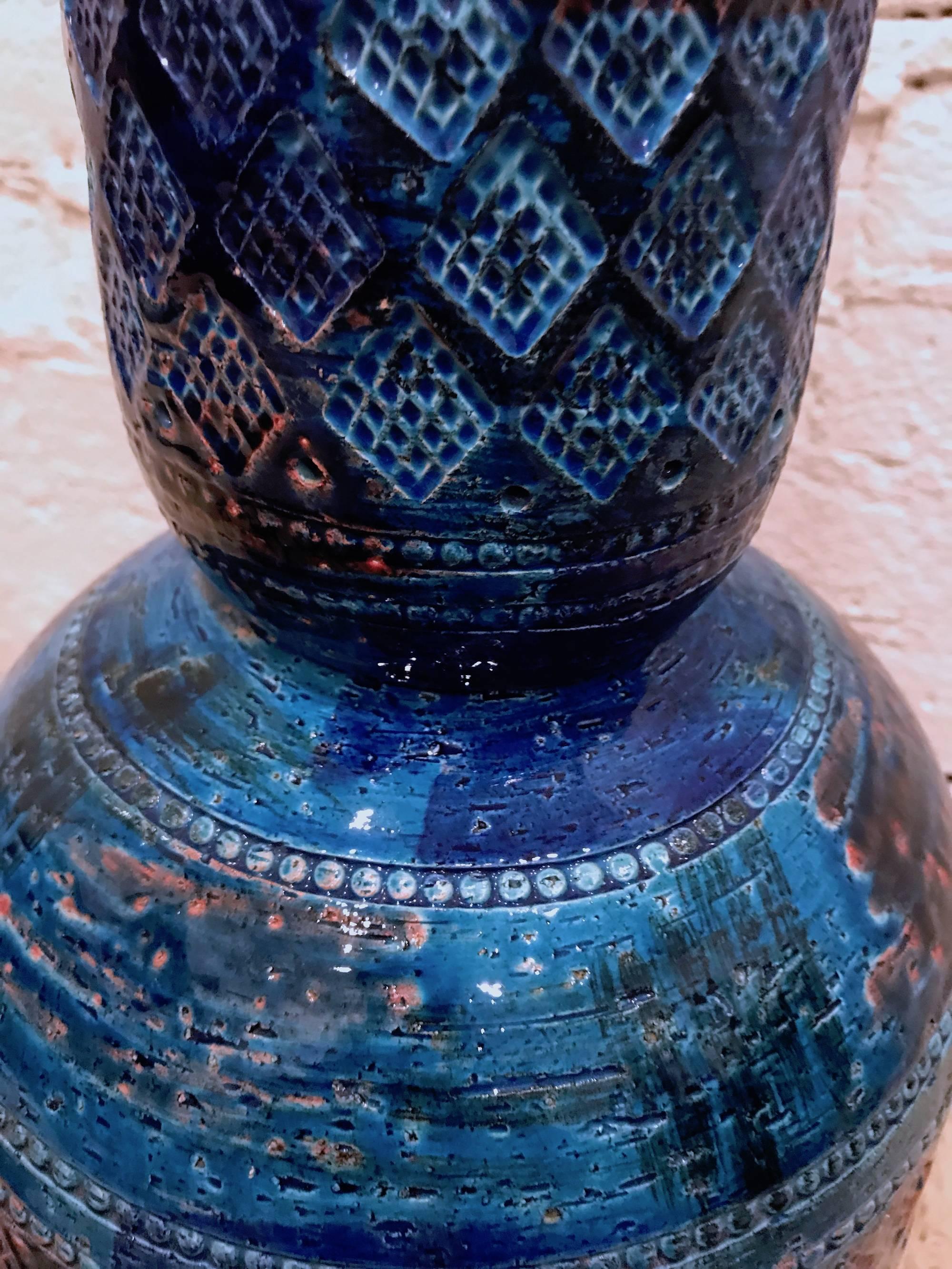 Italian 1950s Large Rimini Blue Ceramic Lamp by Aldo Londi for Bitossi For Sale