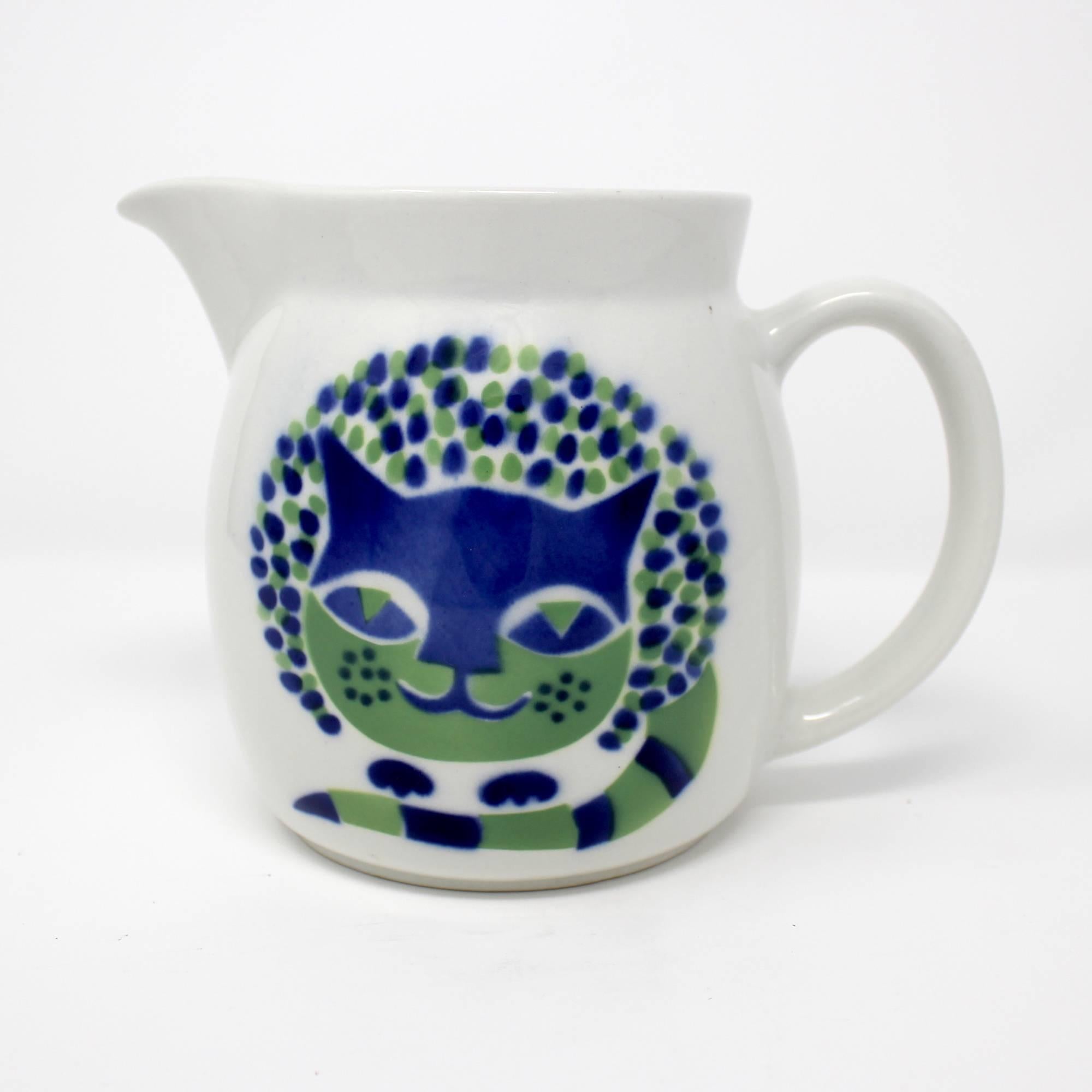 1960s ceramic pitcher with cat design by Kaj Frank for Arabia, Finland.