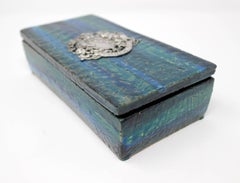 1960s Bitossi Ceramic Blue Lidded Box with Emblem by Rosenthal Netter, Italy