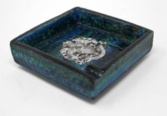1960s Bitossi Ceramic Blue Ashtray with Emblem by Rosenthal Netter, Italy