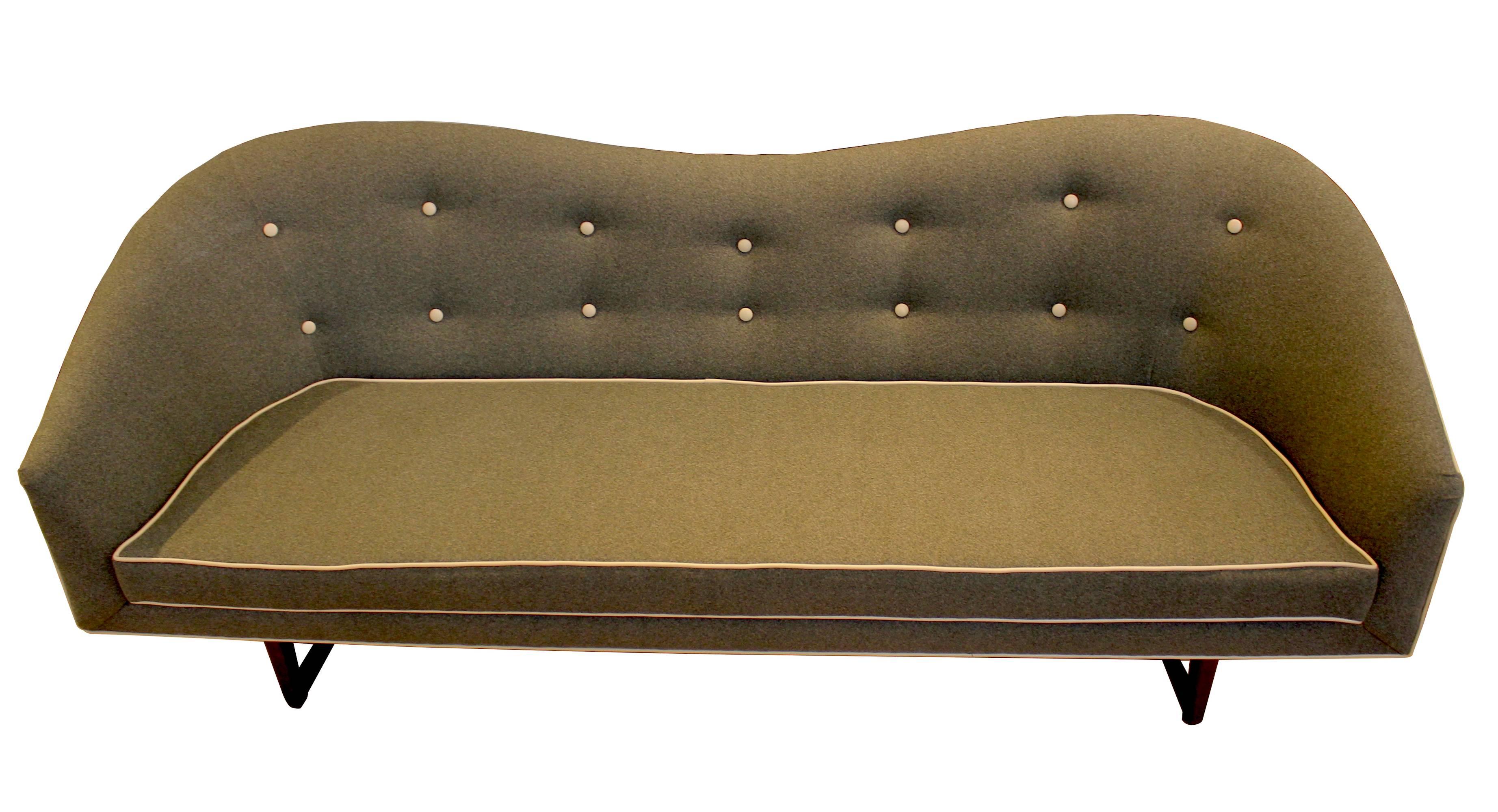 1960s Camelback Sofa, Newly Reupholstered In Excellent Condition For Sale In Sacramento, CA