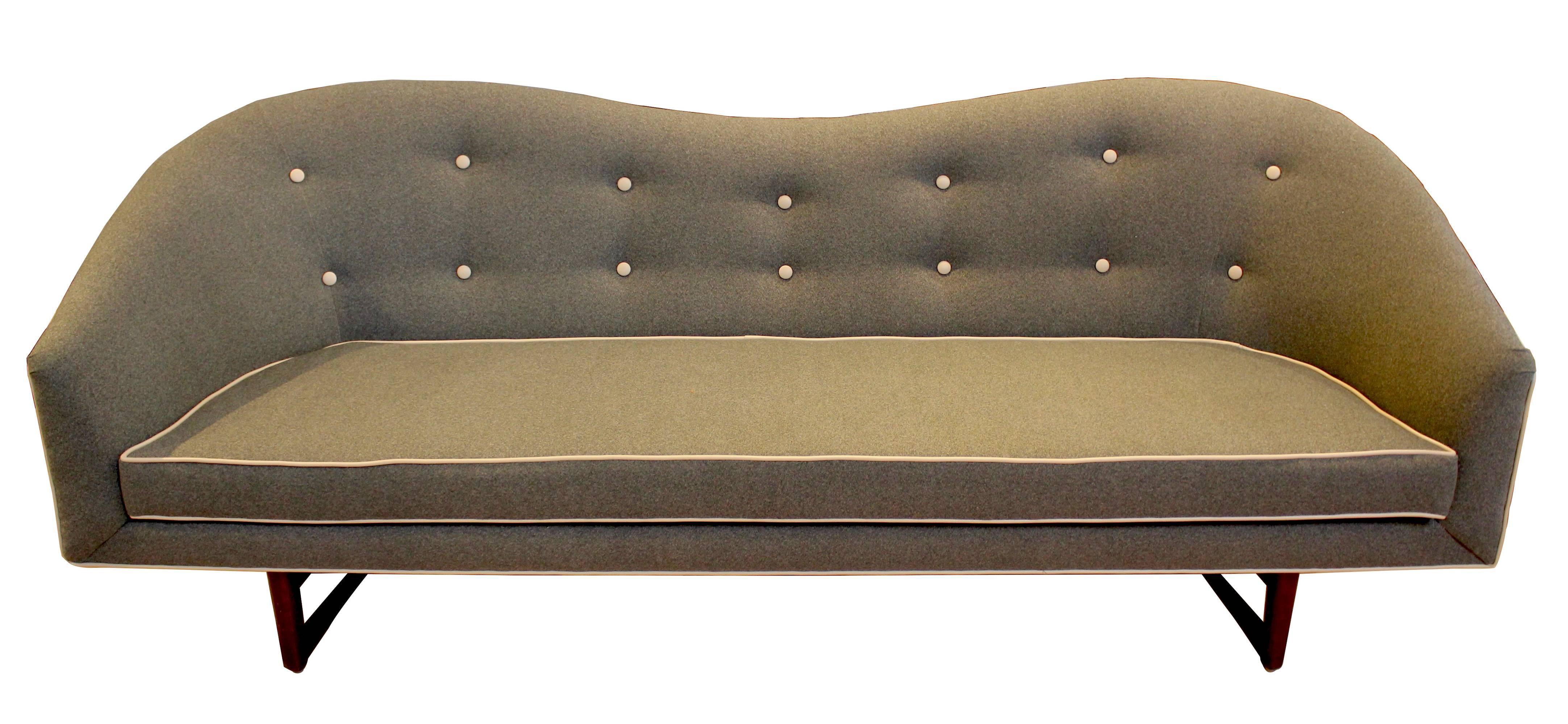 Mid-Century Modern 1960s Camelback Sofa, Newly Reupholstered For Sale