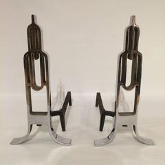 Pair of 1930s Chrome Art Deco Streamline Andirons