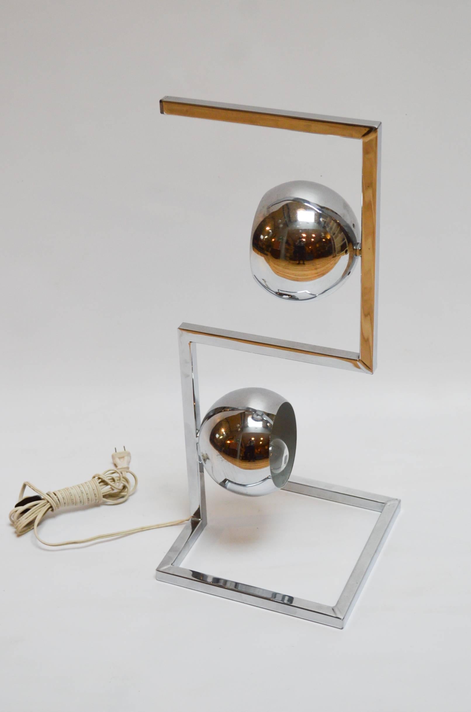 Mid-Century Modern Chrome Eyeball Two-Light Table Lamp For Sale 1