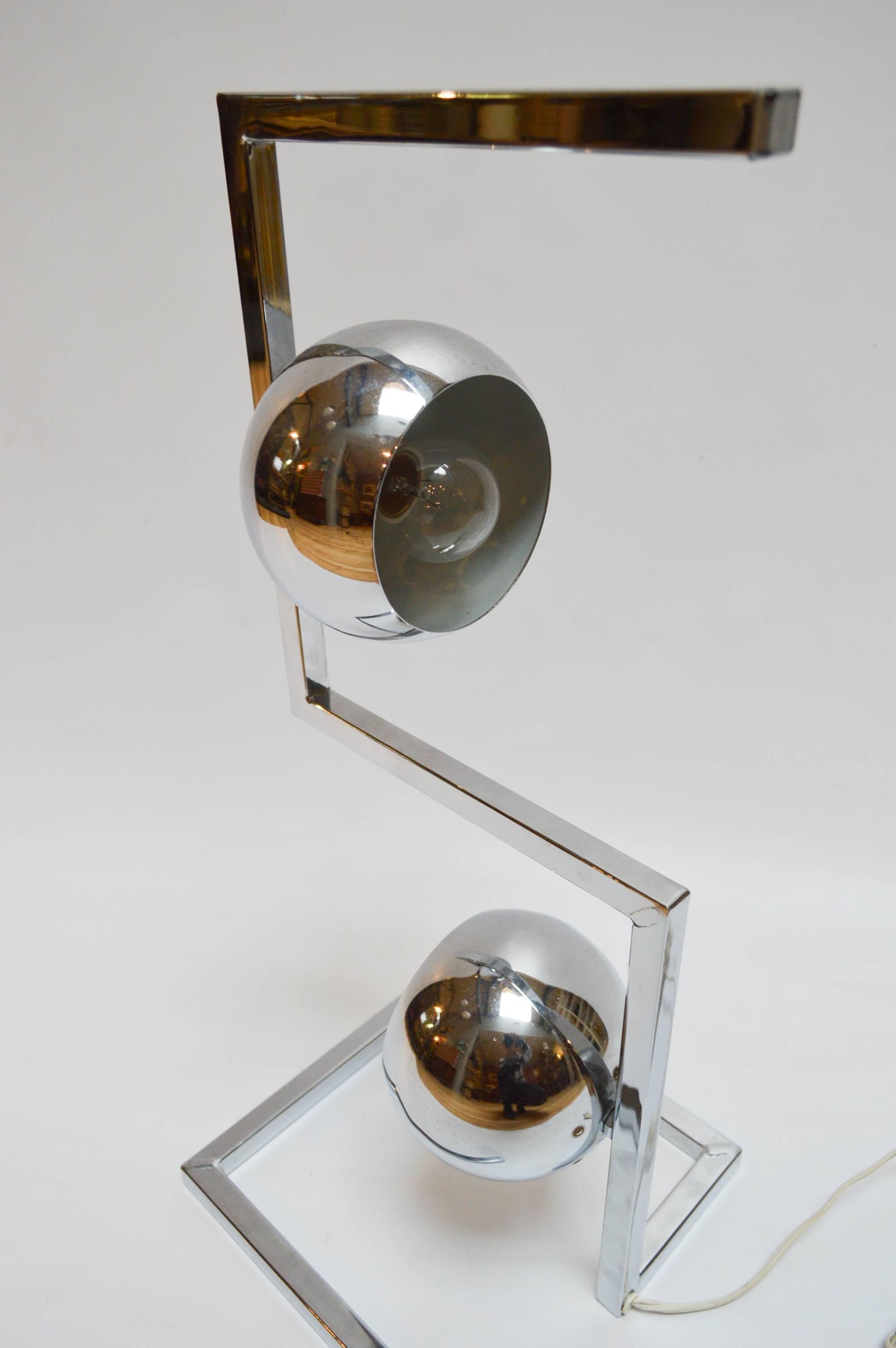 Mid-Century Modern Chrome Eyeball Two-Light Table Lamp For Sale 3