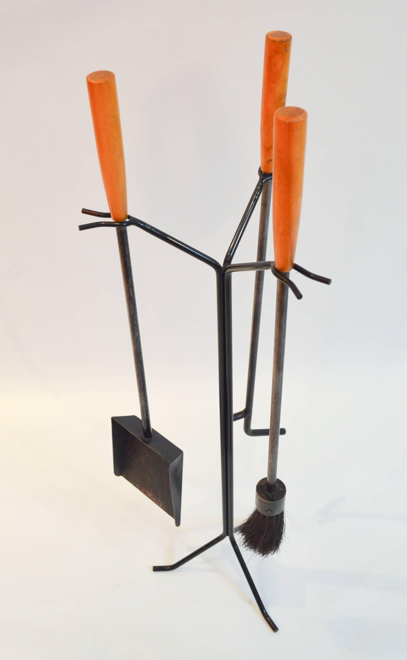 American Mid-Century Modern Set of George Nelson Fireplace Tools For Sale