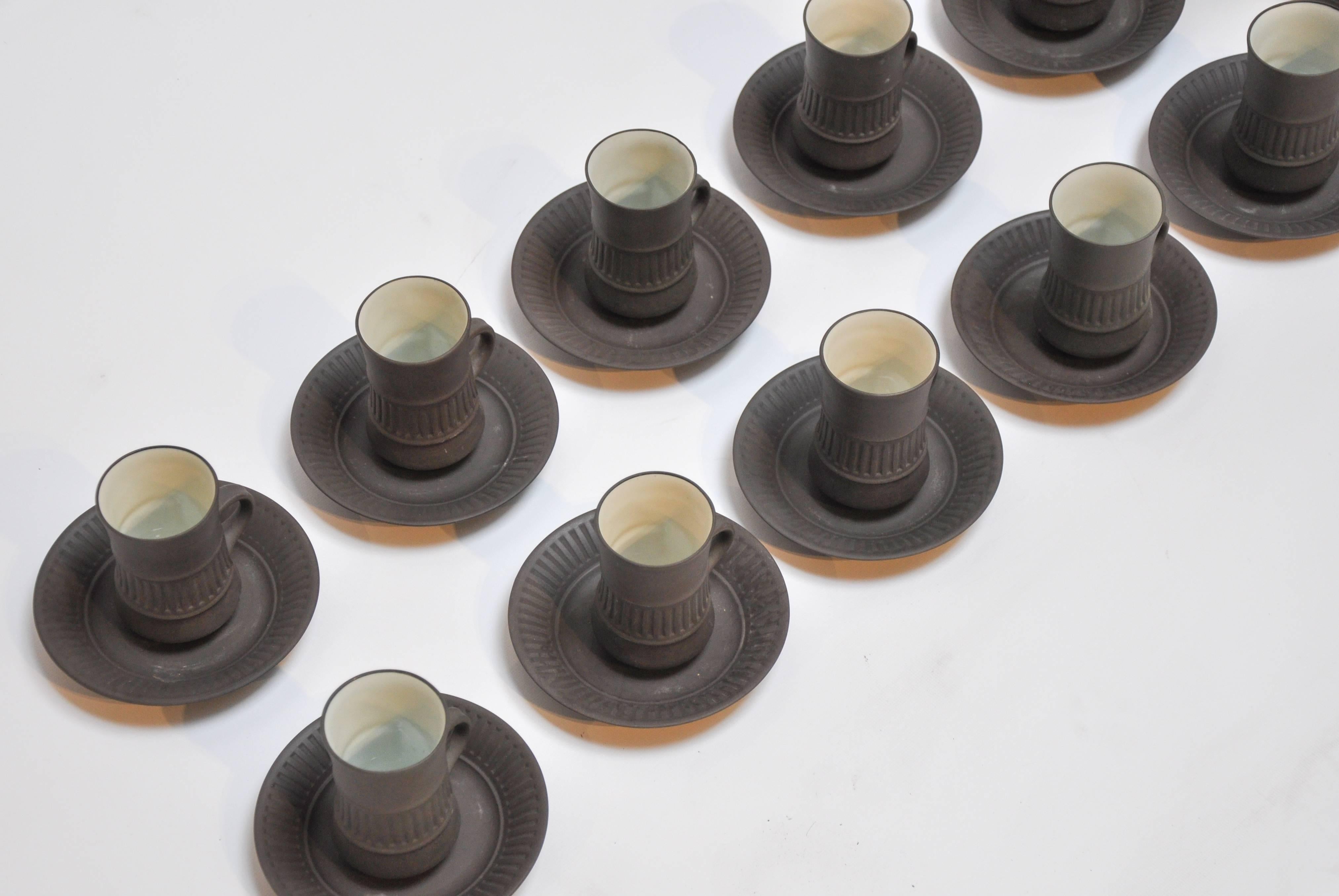 Stoneware Flamestone Coffee Pot and Set of Ten Espresso Cups by Jens Quistgaard for Dansk