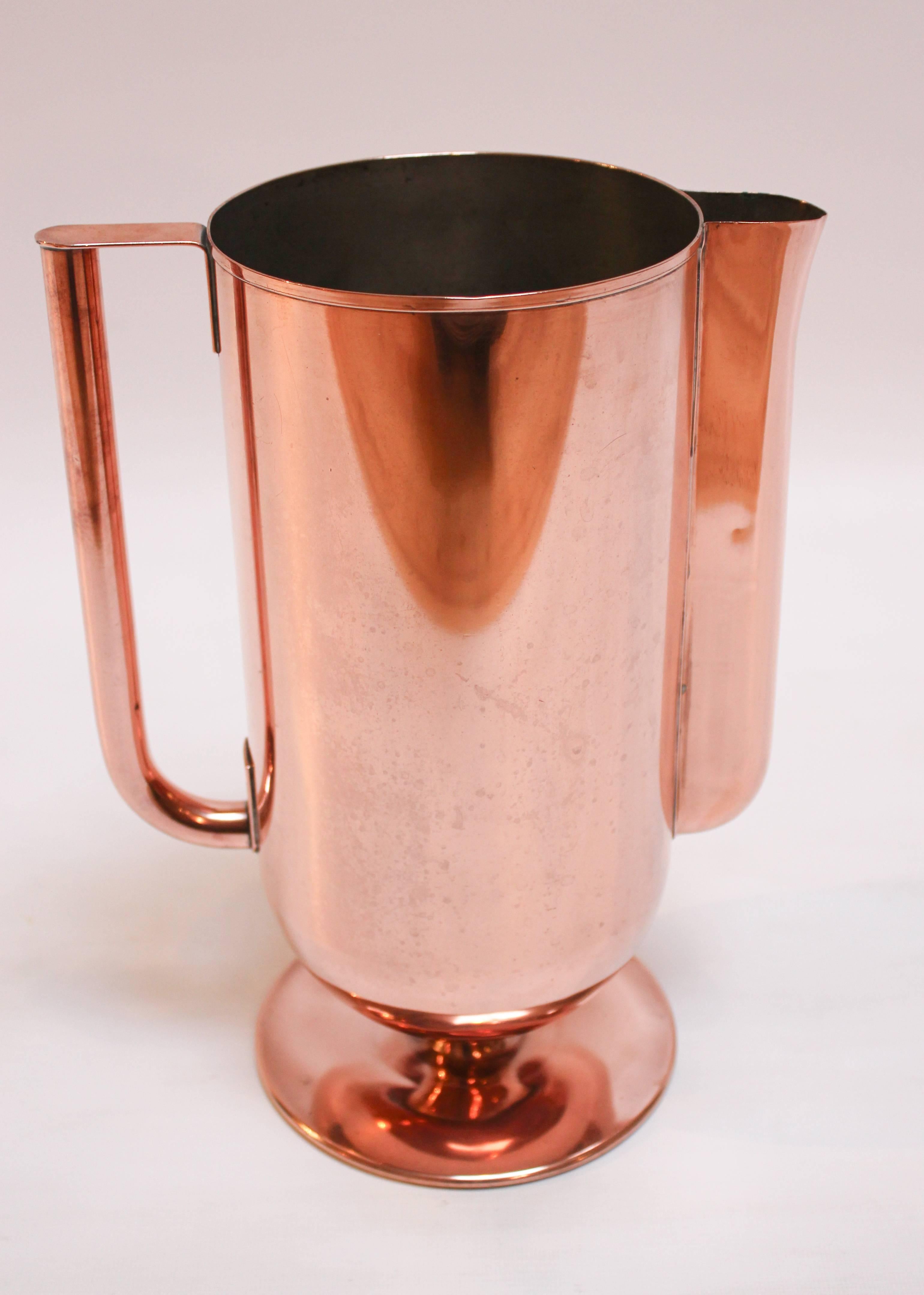 1930s Art Deco Copper Water Pitcher with Silvered Tin Lining For Sale 2