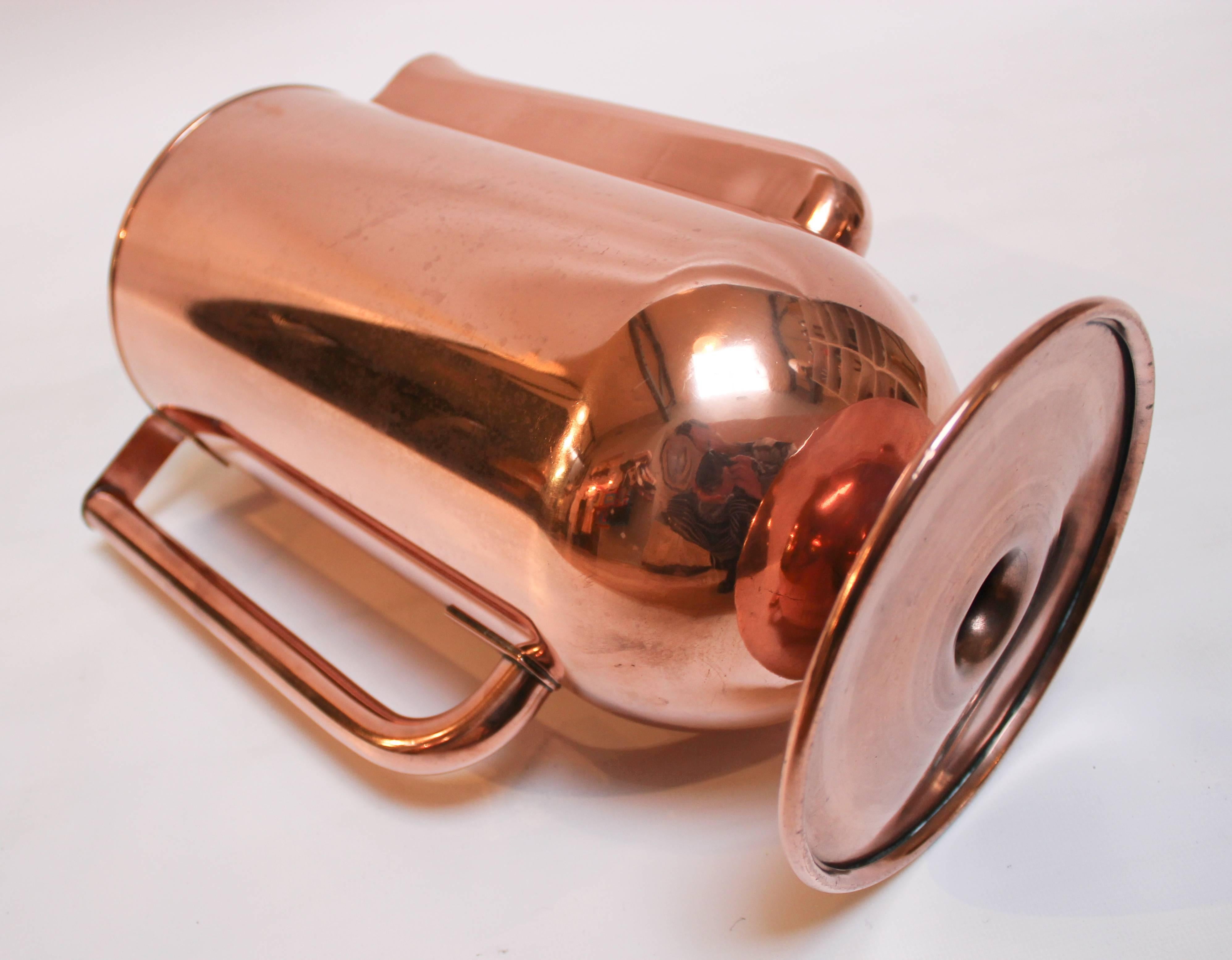 1930s Art Deco Copper Water Pitcher with Silvered Tin Lining For Sale 5