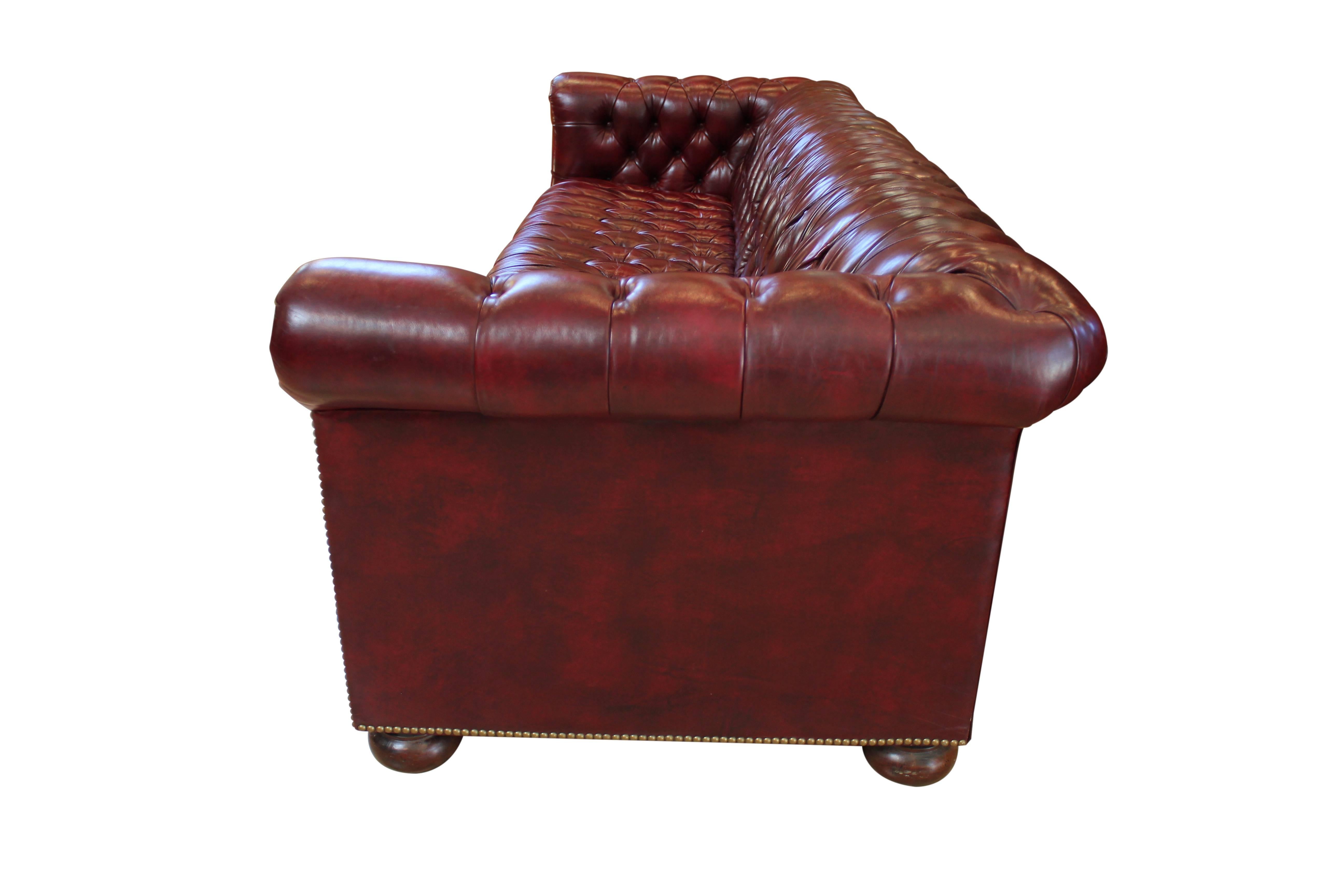 20th Century Vintage Tufted Leather 8' Chesterfield Sofa