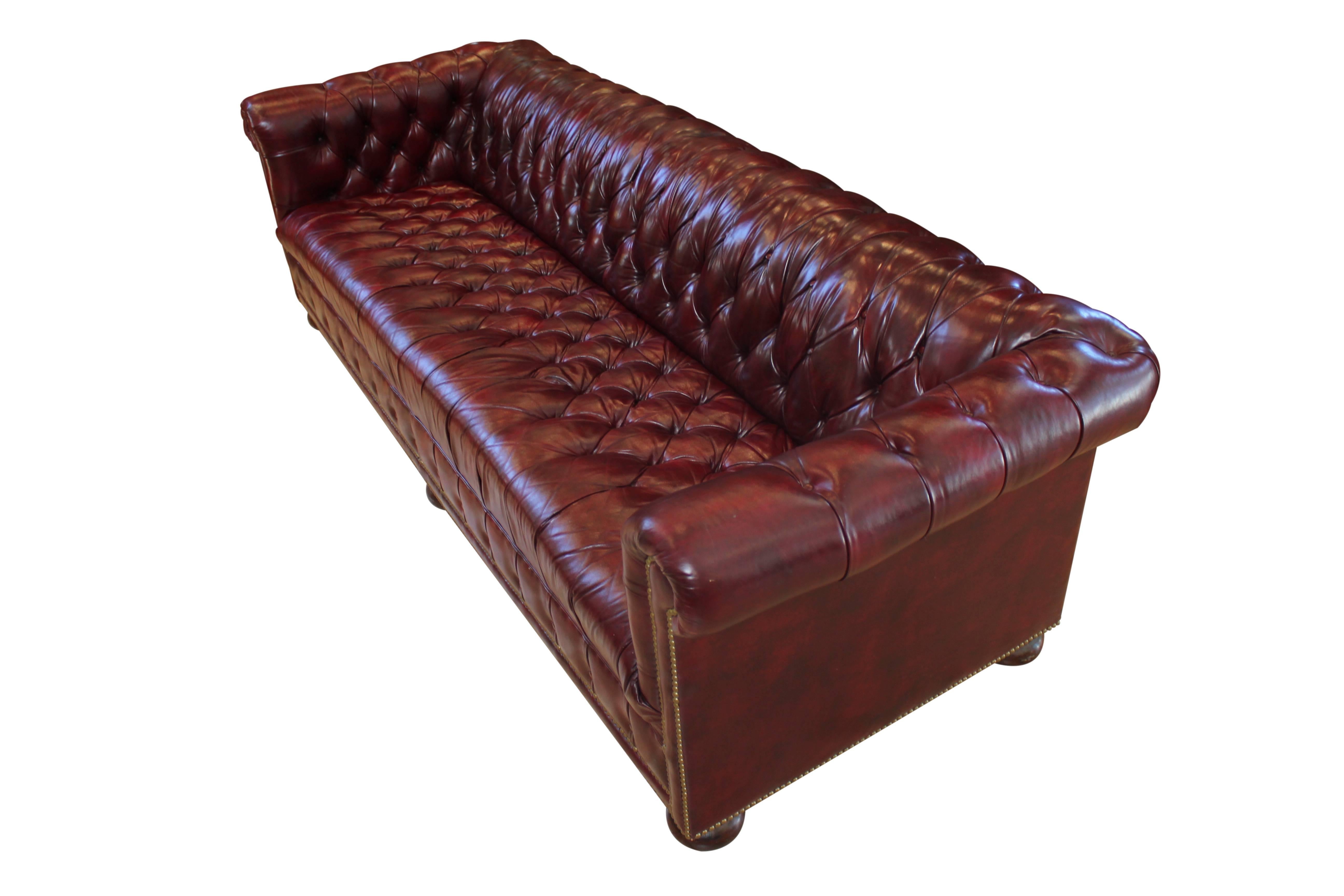 Vintage Tufted Leather 8' Chesterfield Sofa In Excellent Condition In Sacramento, CA