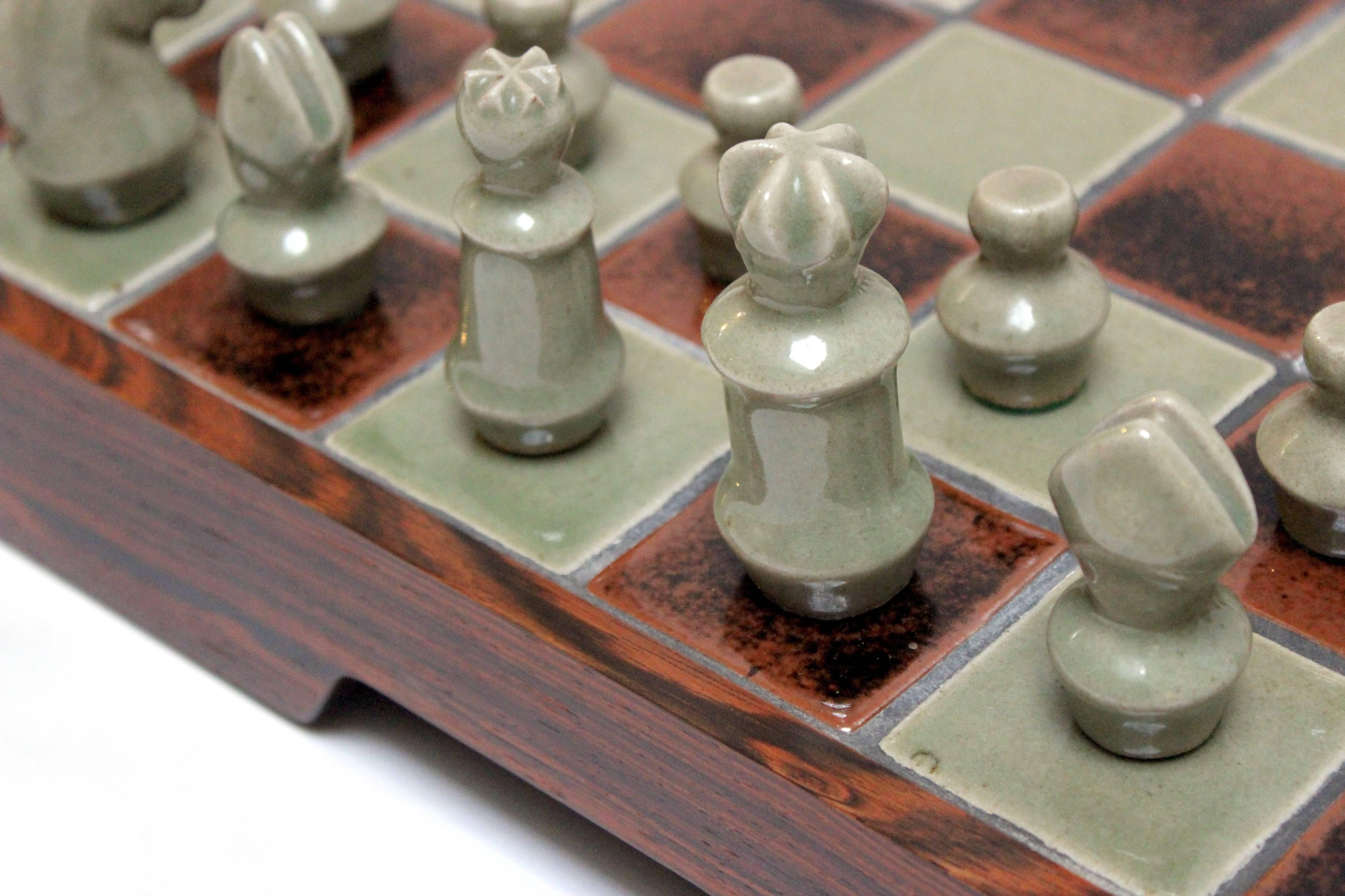 Mid-20th Century 1960s Danish Modern Rosewood and Pottery Chess Set
