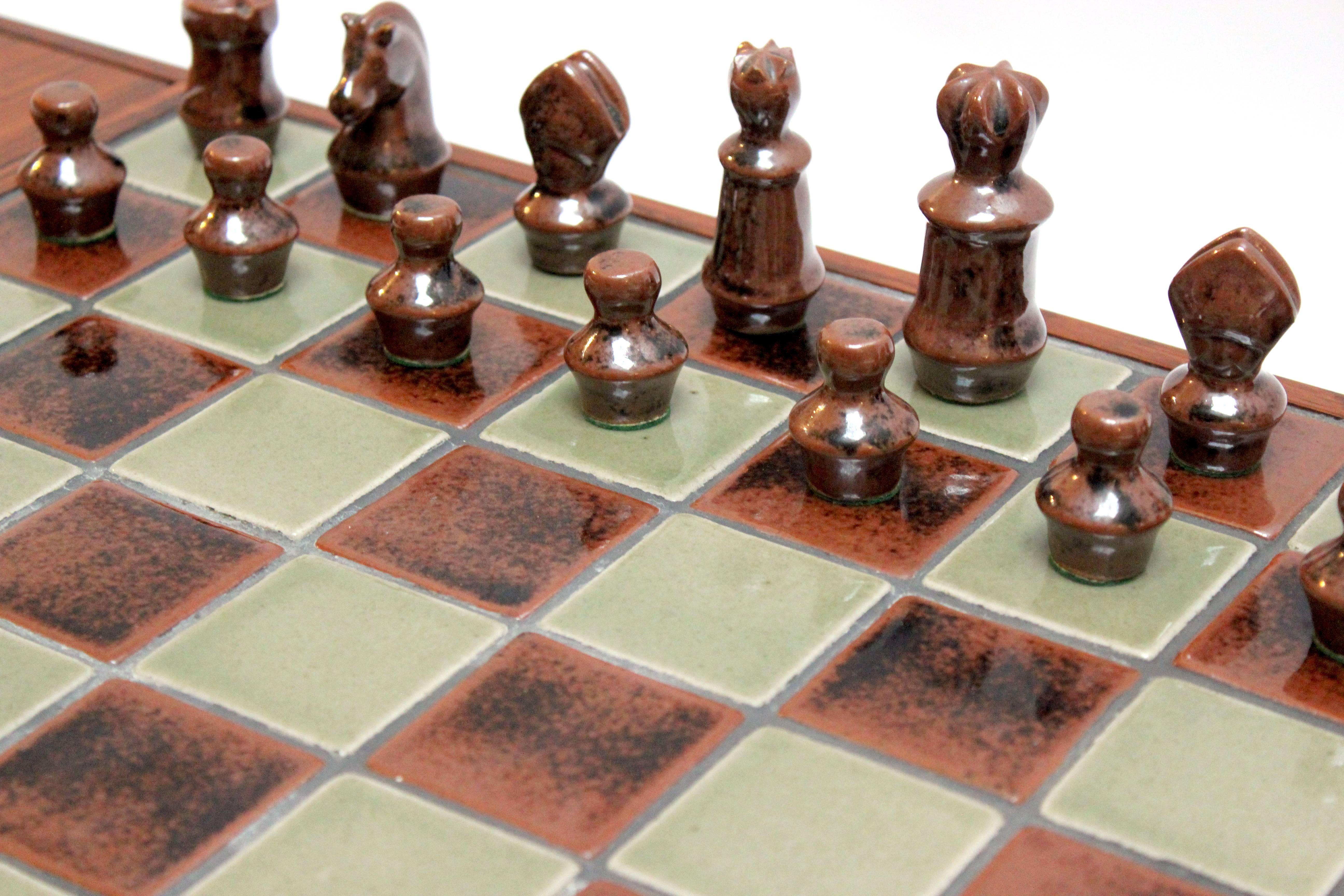 1960s Danish Modern Rosewood and Pottery Chess Set In Good Condition In Sacramento, CA