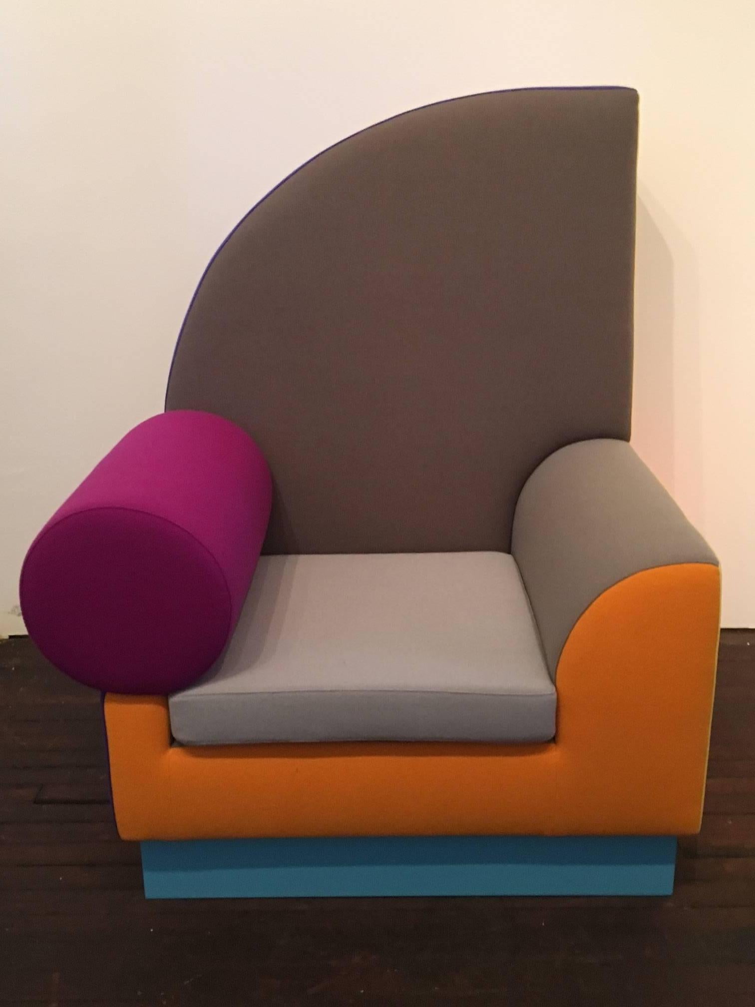 The Bel Air armchair, designed in 1982 for the second historic Memphis exhibition, is by radical Southern California iconoclast Peter Shire. With its 