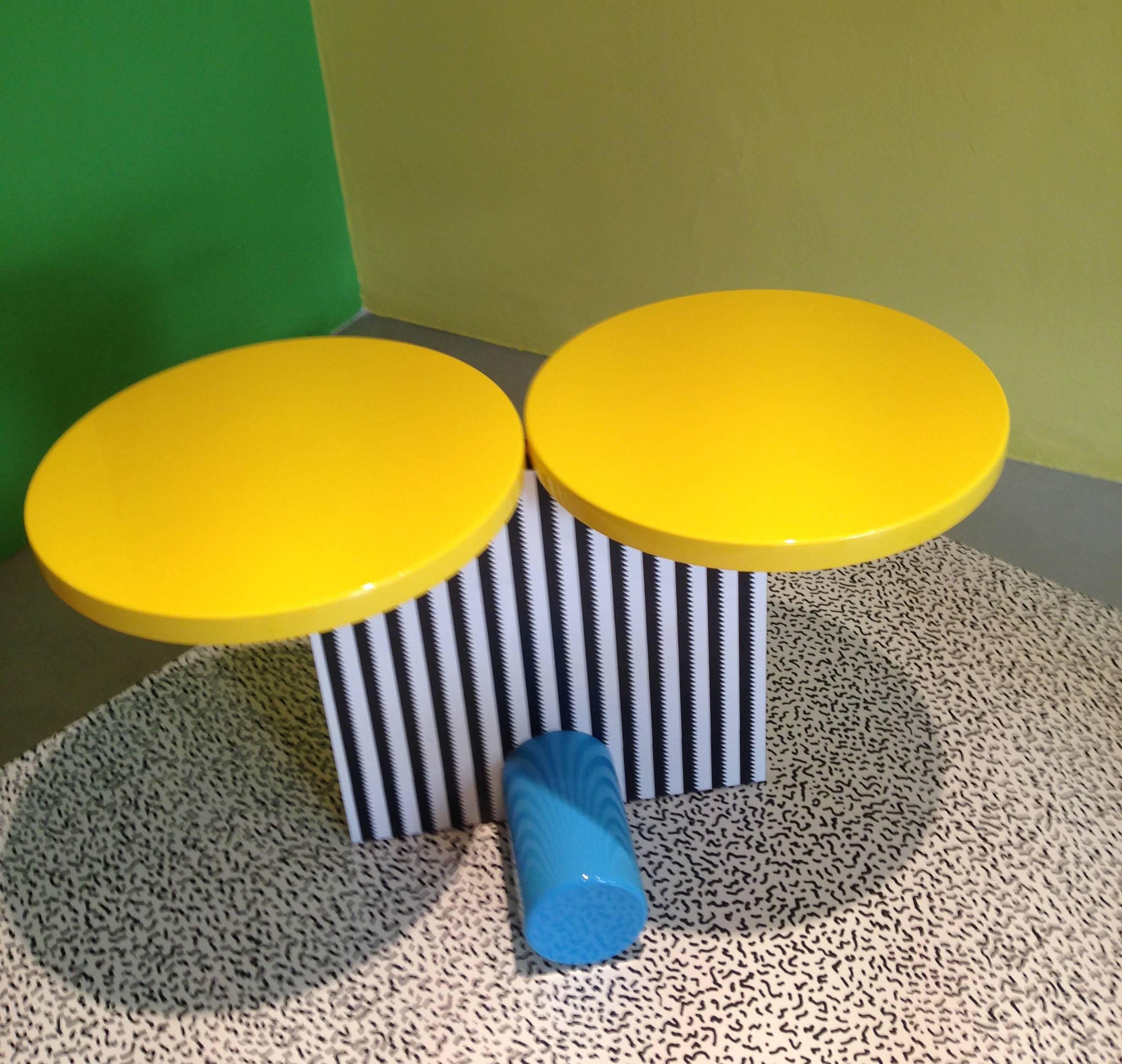 Another quirky anthropomorphic table by Michele De Lucchi, early Memphis trailblazer (looks a little like "Mickey", don't it??).

When you think of Memphis, this is truly it!! Bright lacquered colors and the De Lucchi-designed Abet plastic
