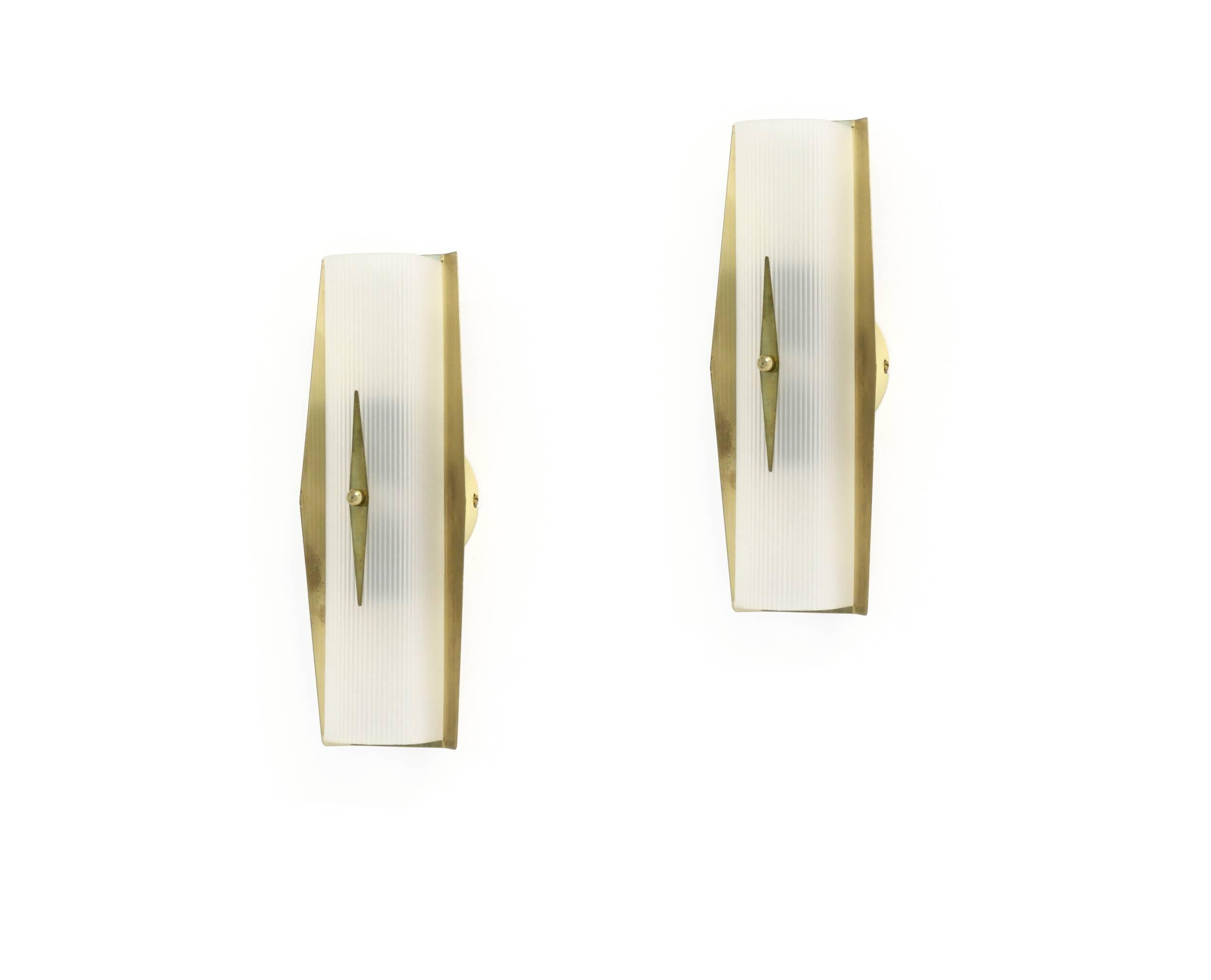 Mid-Century Modern Pair of Functionalist Wall Sconces in Brass by Høvik Lys, 1950s