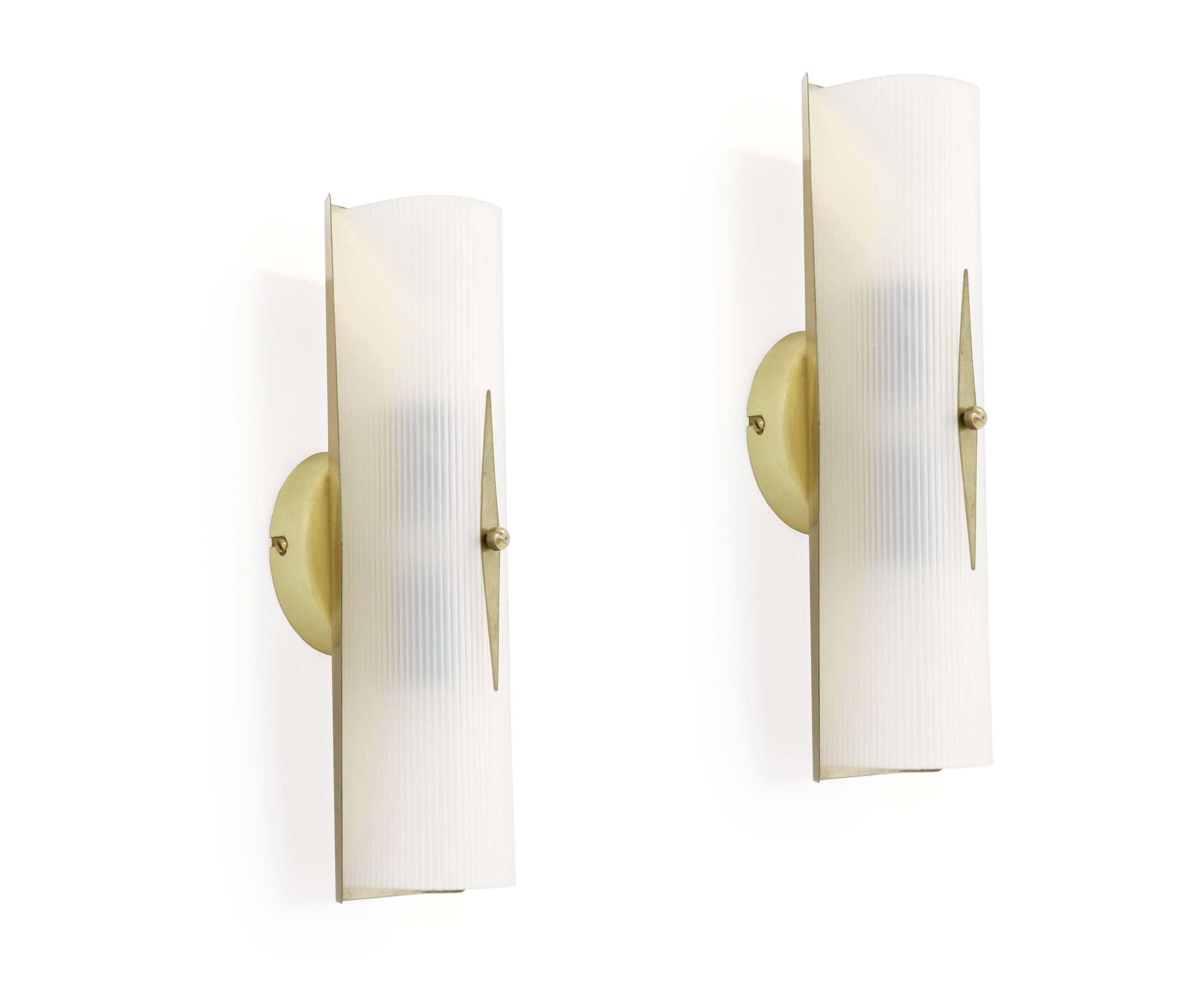 Scandinavian Pair of Functionalist Wall Sconces in Brass by Høvik Lys, 1950s