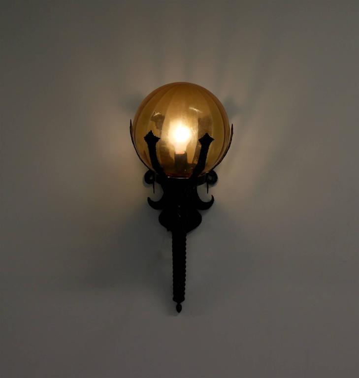 pair of large gothic outdoor wall lamps in iron 1950s for sale at