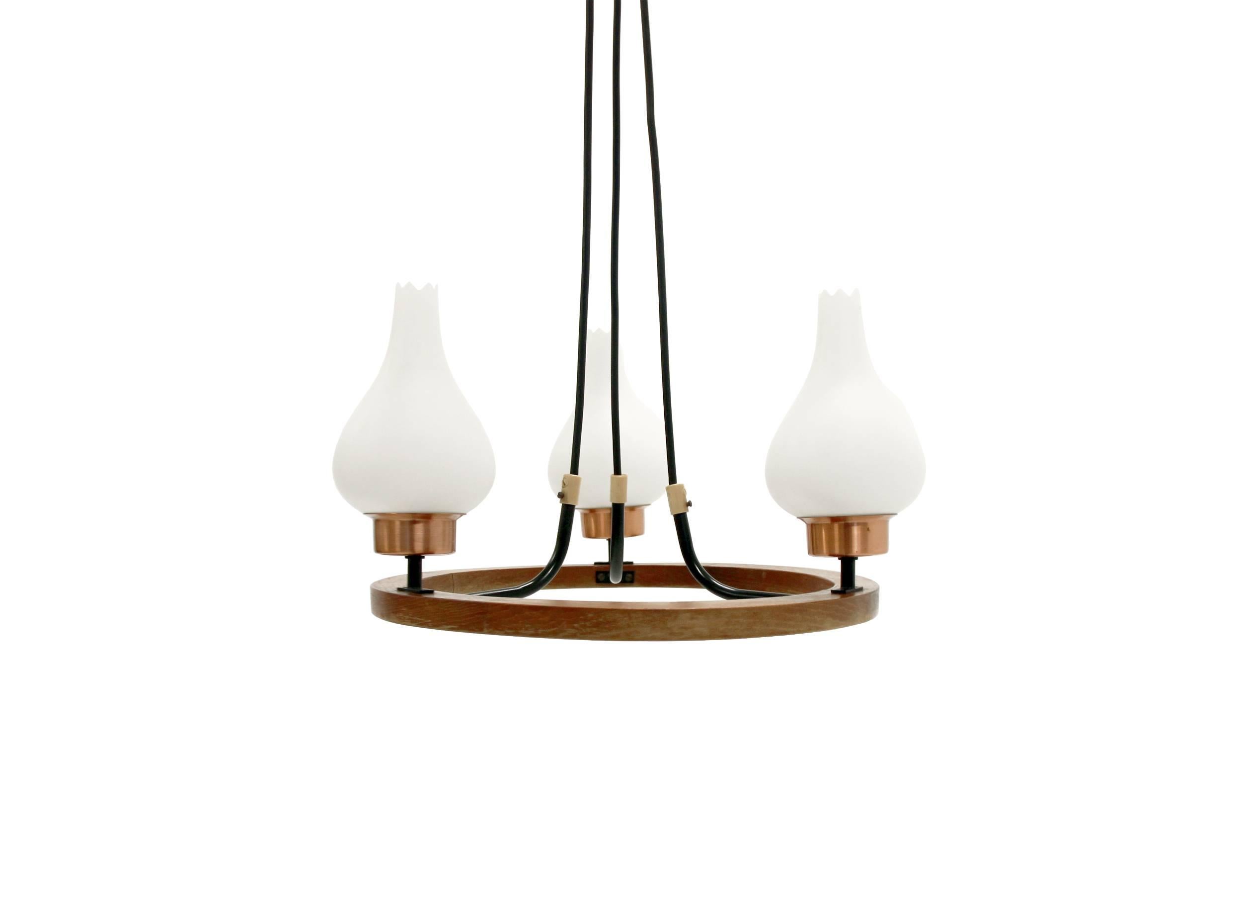 Scandinavian Three-Armed Chandelier, 1960s In Good Condition In Oslo, NO