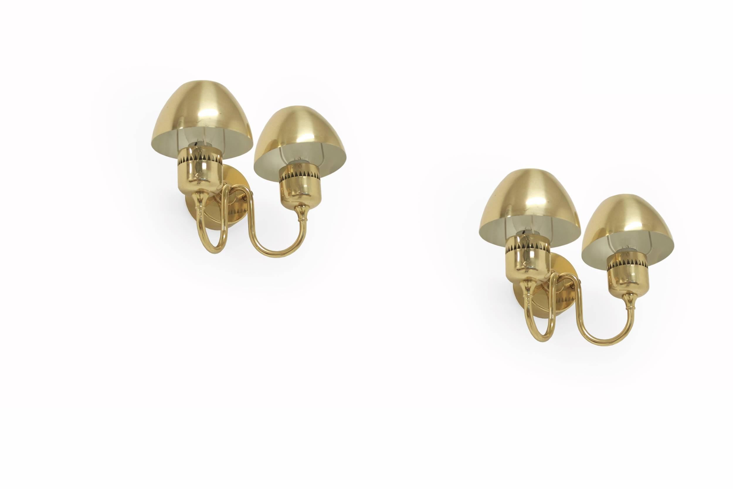 Swedish Pair of Wall Lights in Brass by Hans-Agne Jakobsson, 1960s