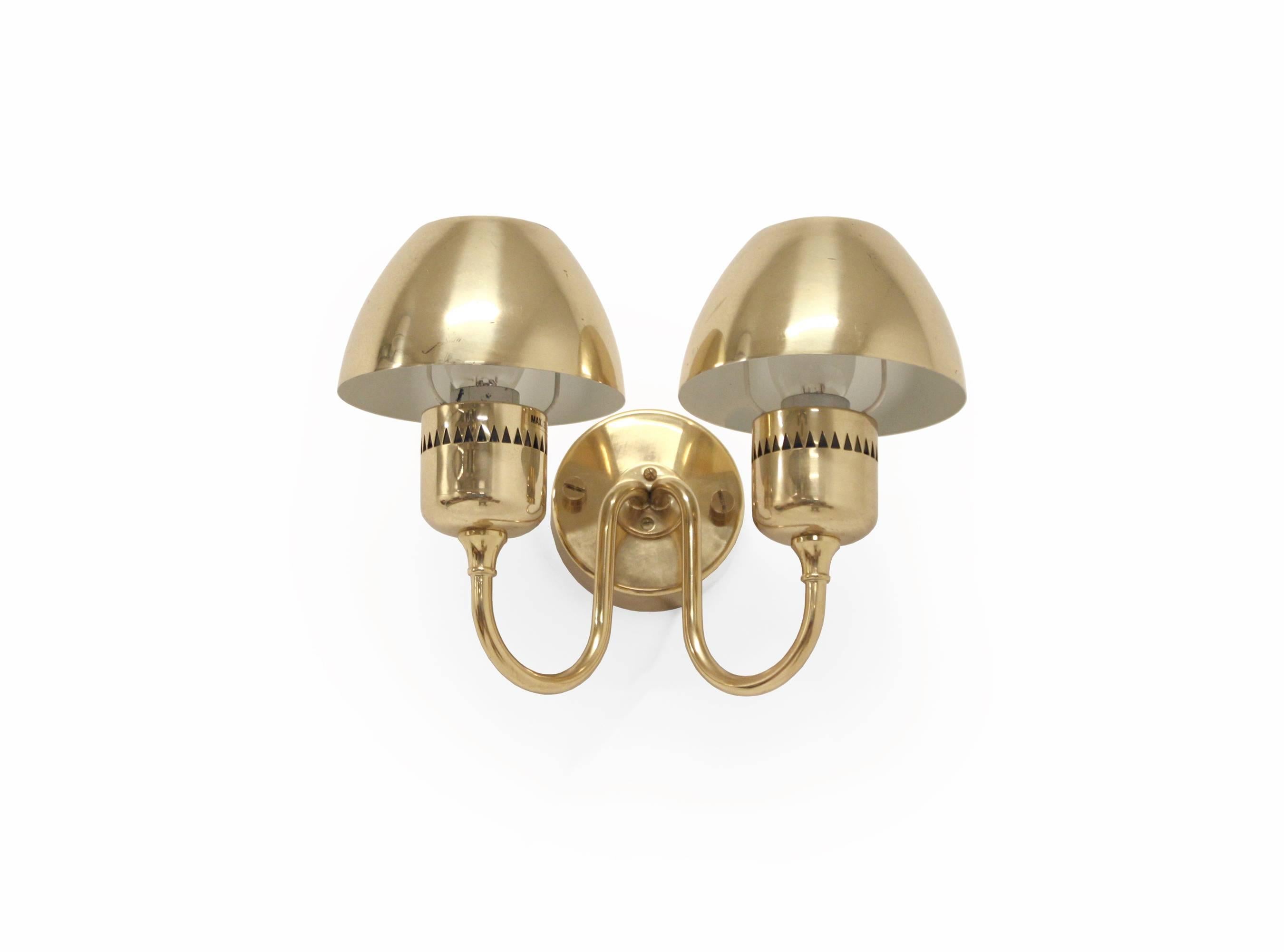 Mid-Century Modern Pair of Wall Lights in Brass by Hans-Agne Jakobsson, 1960s