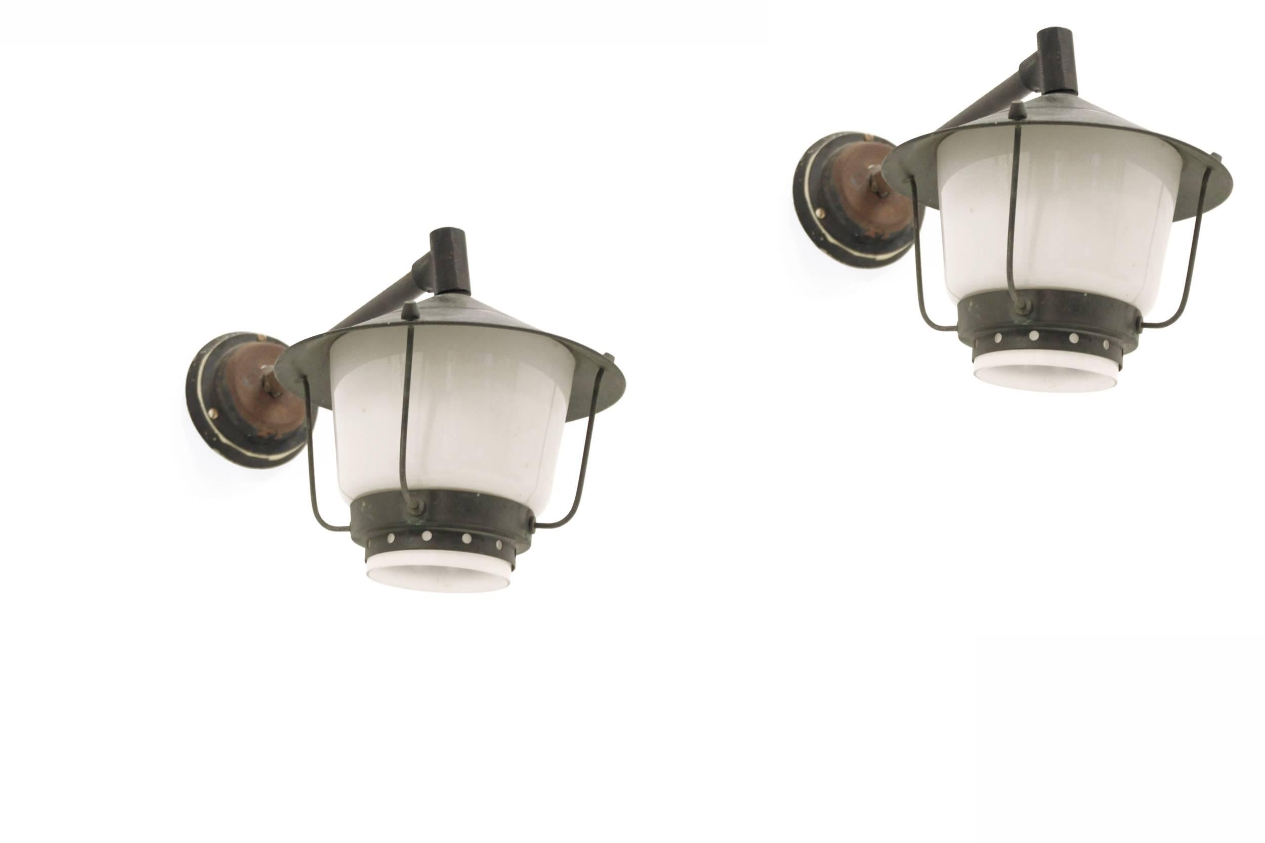 Scandinavian Pair of Outdoor Wall Lamps in Copper by Høvik Verk, 1960s