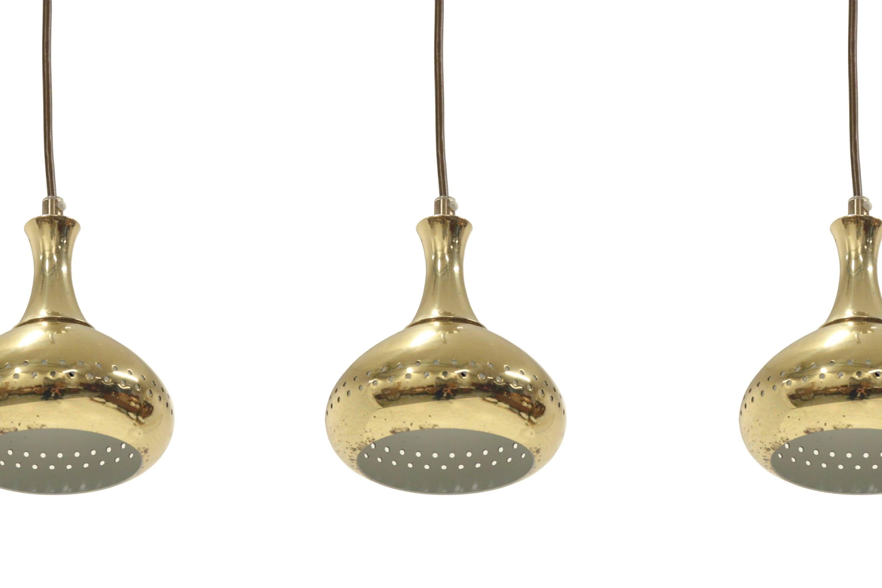 Mid-Century Modern Set of Seven Scandinavian Mid-Century Pendant Lights in Brass, 1960s