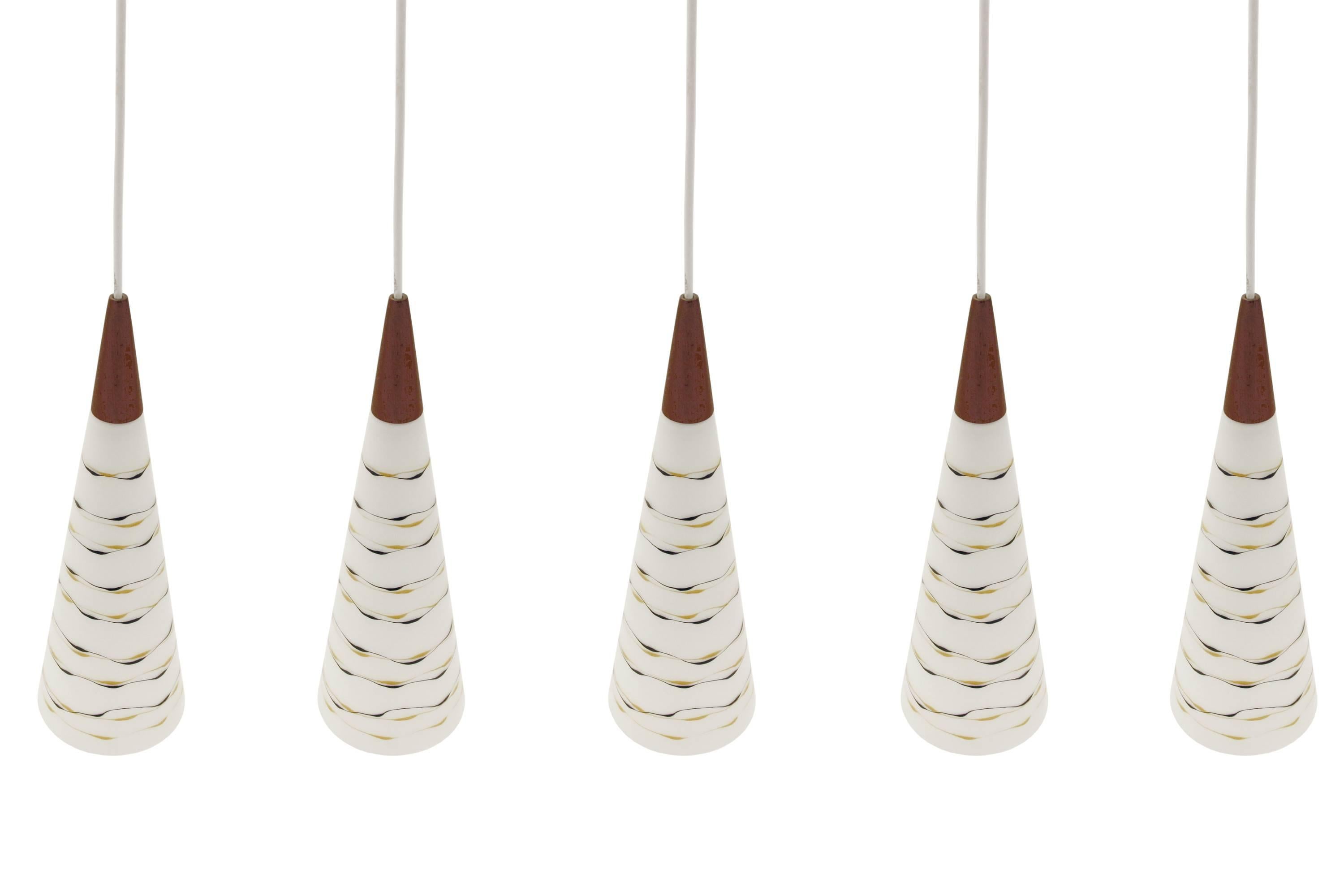 Mid-Century Modern Set of Five Ceiling Pendants in Glass By T. Roste, Norway, 1960s