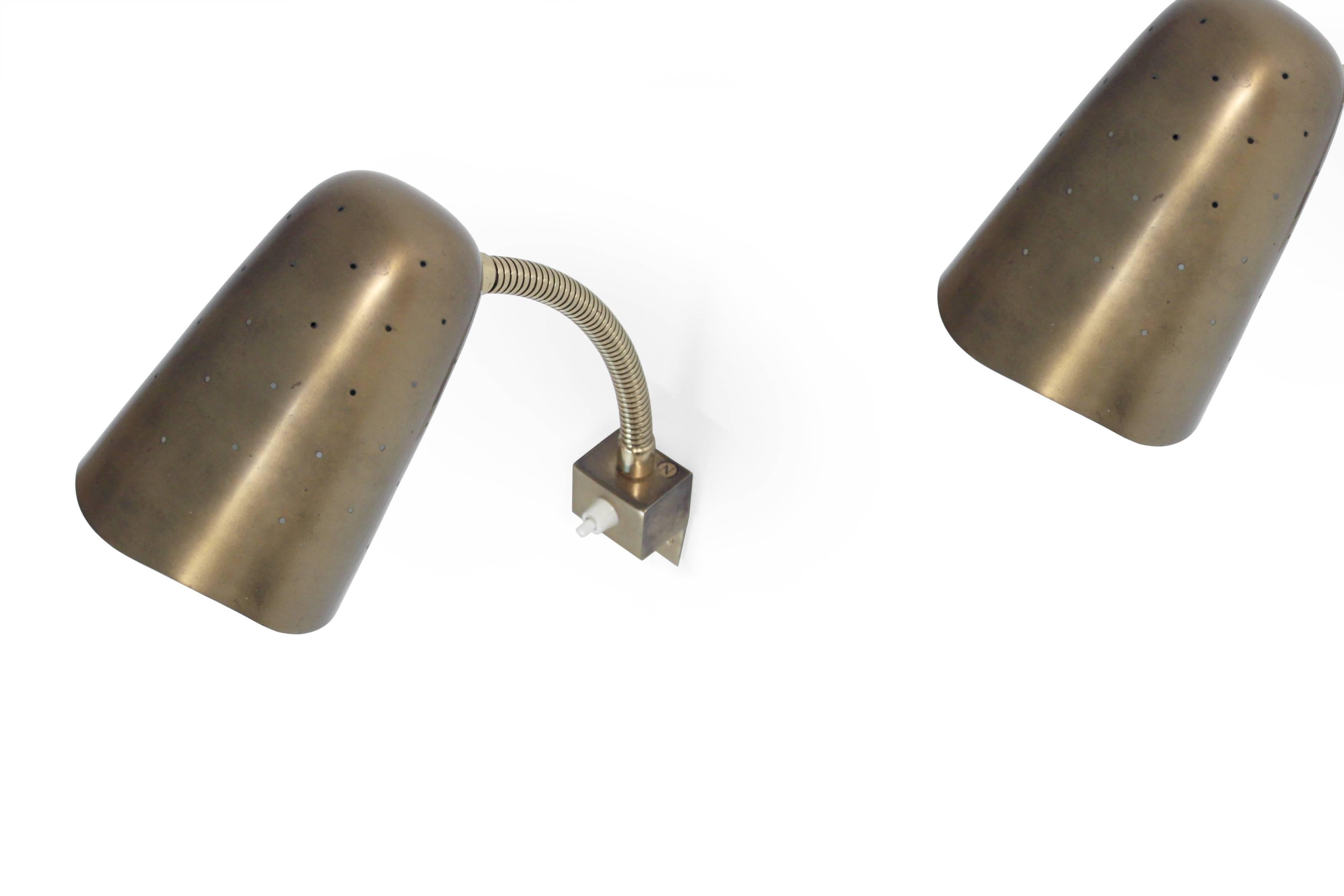 Mid-Century Modern Pair of Mid-Century Wall Lights in Brass by AWF, 1960s For Sale